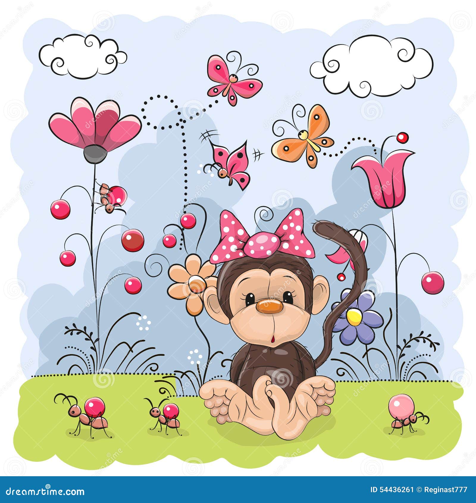 Monkey with flowers stock vector. Illustration of mothers - 54436261