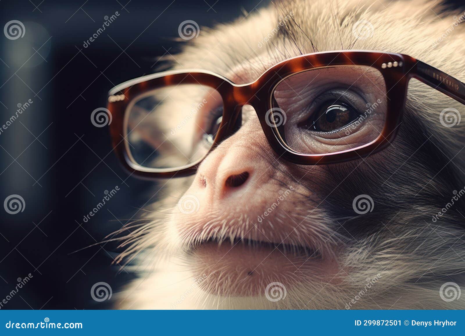 Monkey with Glasses Closeup. the Concept of a Vision Problem Stock