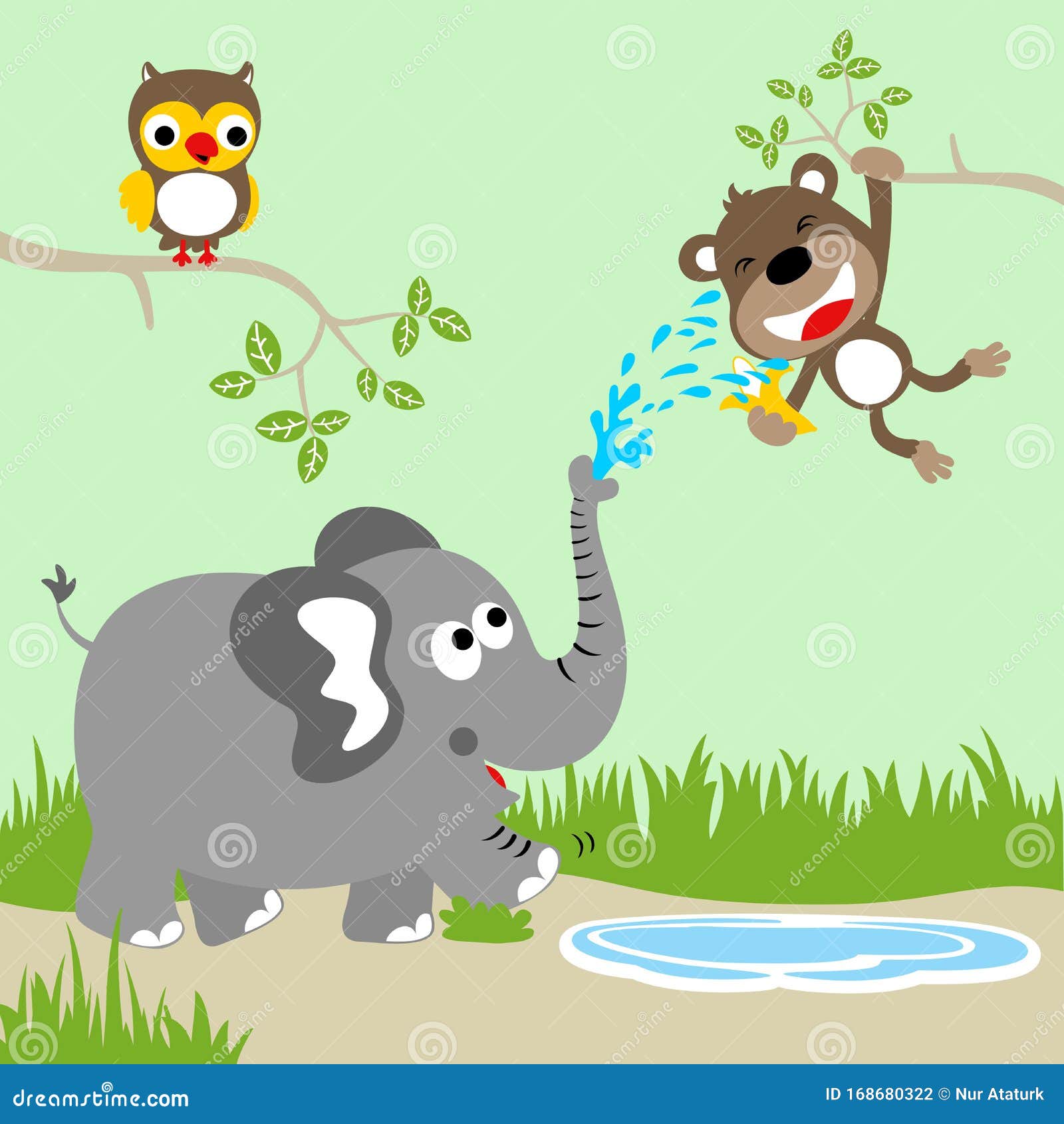 Funny Animals Cartoon in Jungle Stock Vector - Illustration of cheerful,  cute: 168680322