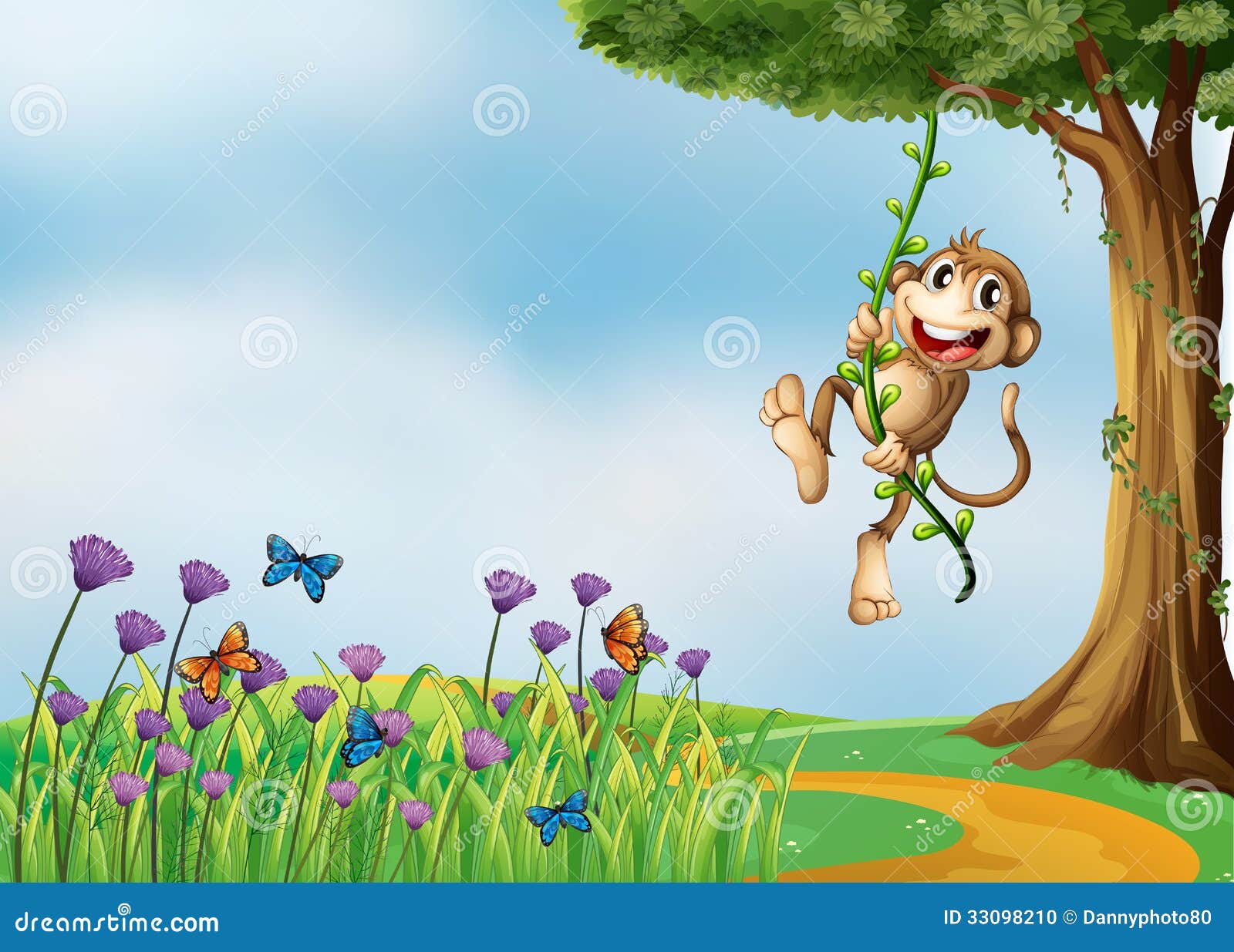 A Monkey Hanging on a Vine Plant Stock Vector Illustration of field