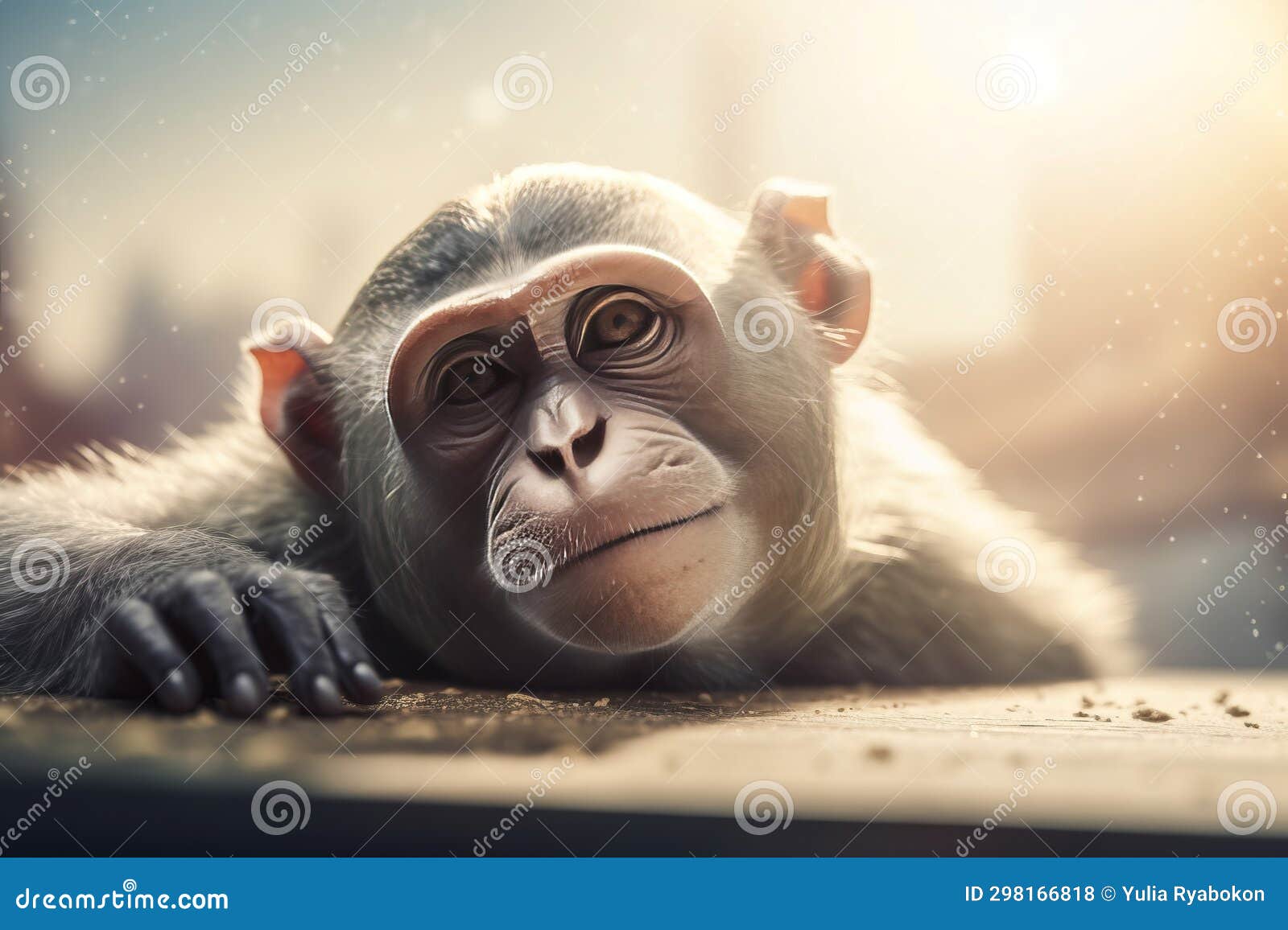 monkey lying with head on surface. generate ai