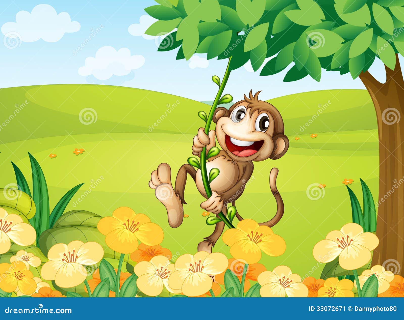 A Monkey Playing with the Vine Plant Stock Vector Illustration of