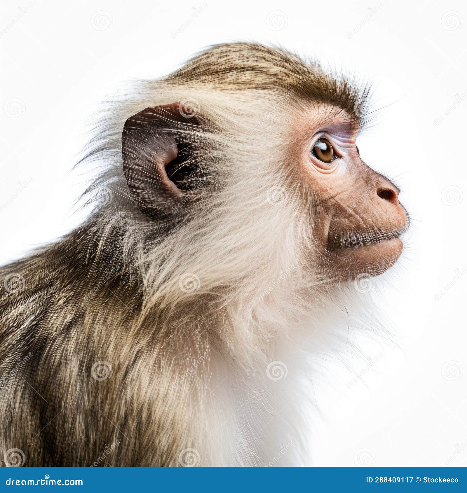 ultradetailed close-up portrait of monkey on white background