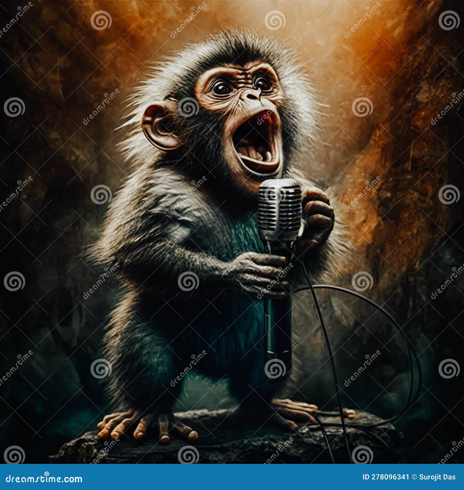 Monkey Singing with a Wired Microphone Stock Illustration ...