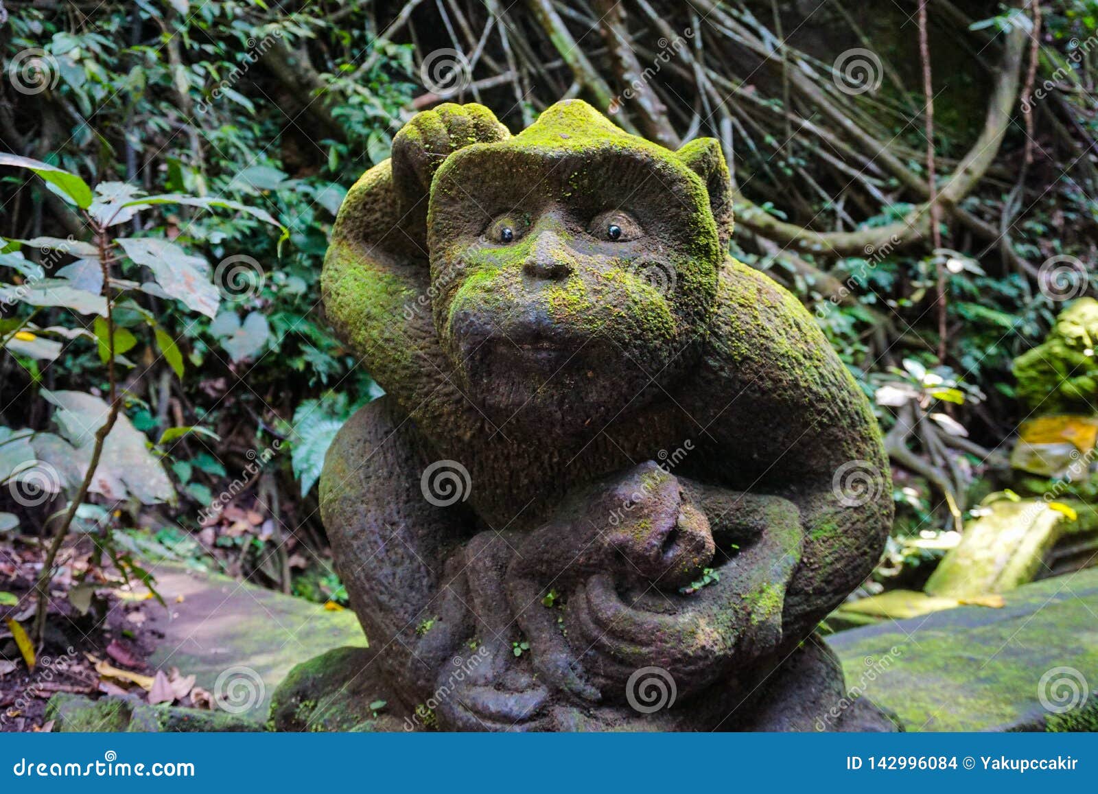 Monkey Statue in Bali Covered with Moss Stock Photo Image of