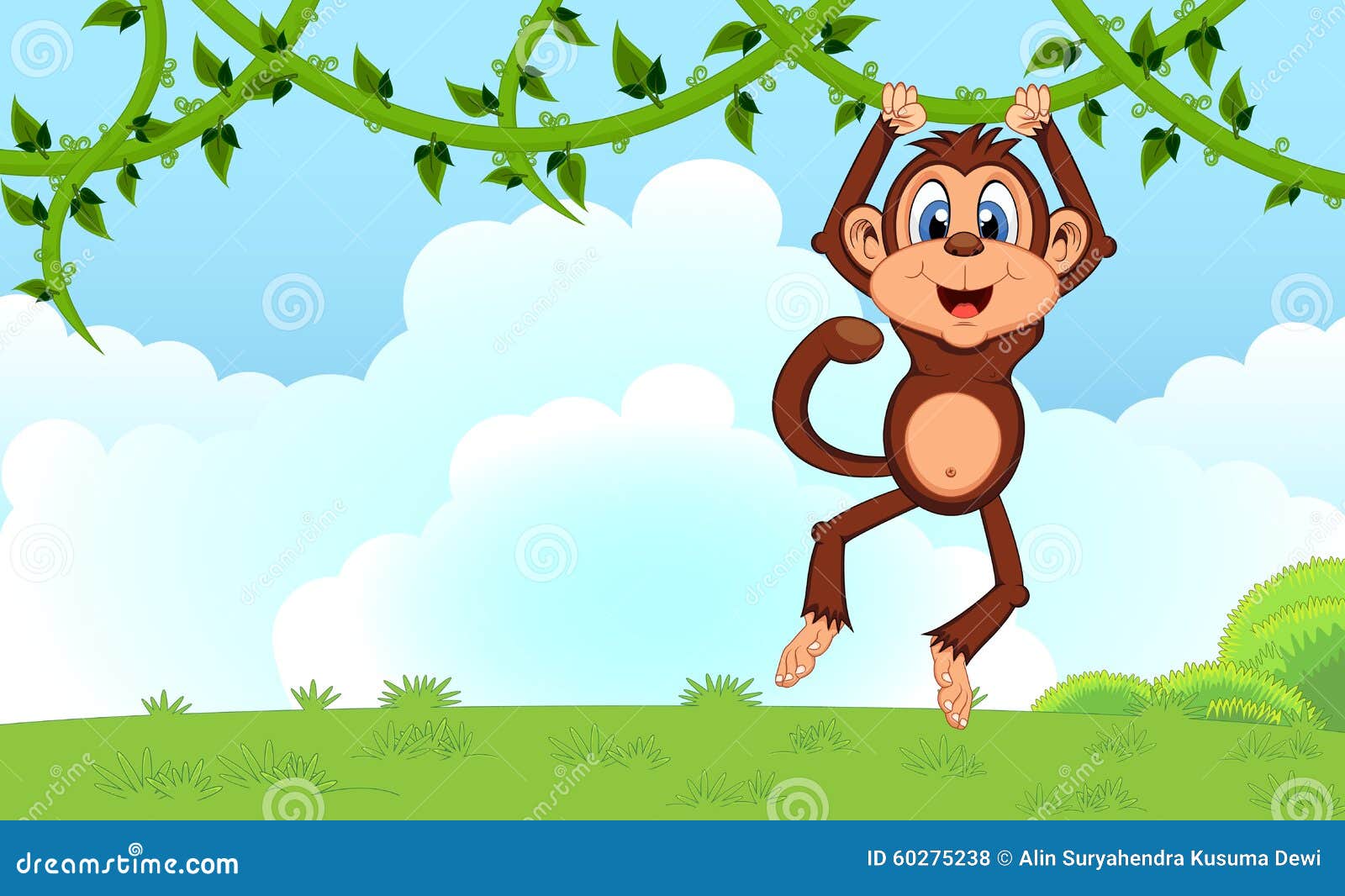 Monkey Swinging on Vines Cartoon in a Garden for Your Design Stock Vector -  Illustration of monkey, nature: 60275238
