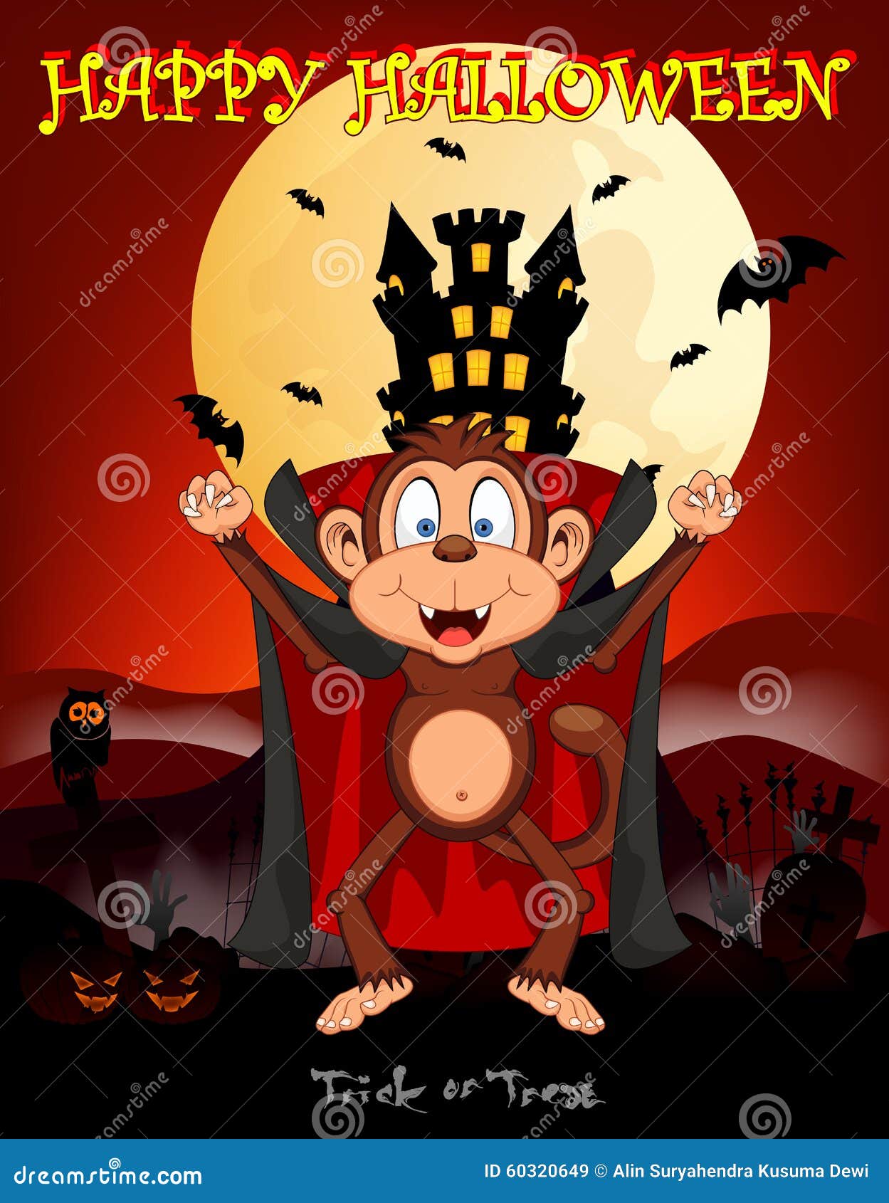 Cartoon vampire with a castle in background Vector Image