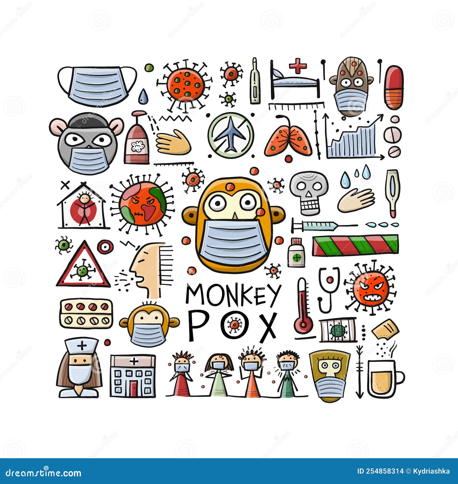 Monkeypox 2022 Virus Disease Transmitted by Monkey. Concept Art