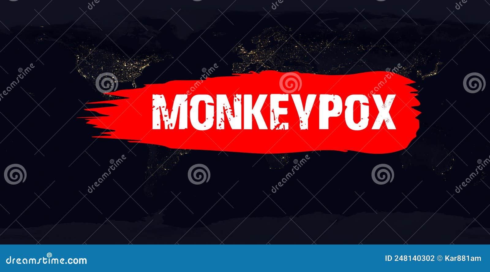 monkeypox virus on planet earth. all night map on the world with text  monkeypox