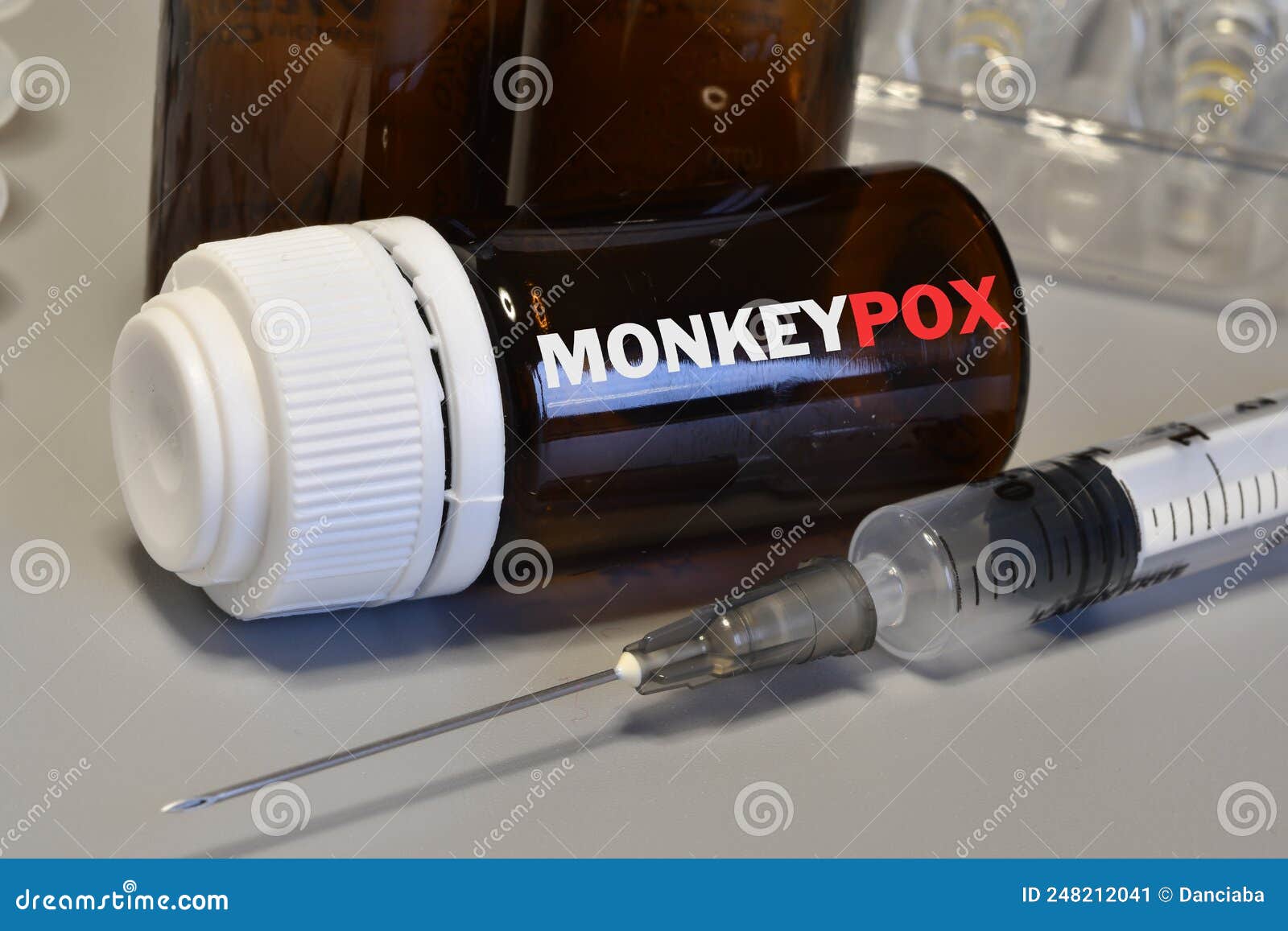 monkeypox virus. syringe and vaccine. treatment for new virus monkeypox