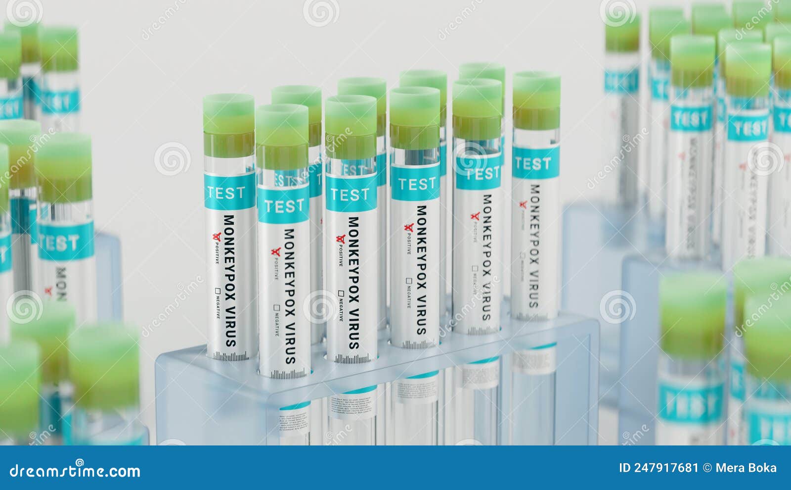 monkeypox virus test tubes in a vial rack in a healthcare laboratory