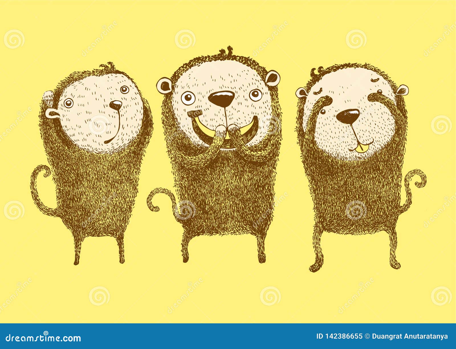 3 Monkeys, Hear No Evil, See No Evil, Speak No Evil Stock Vector