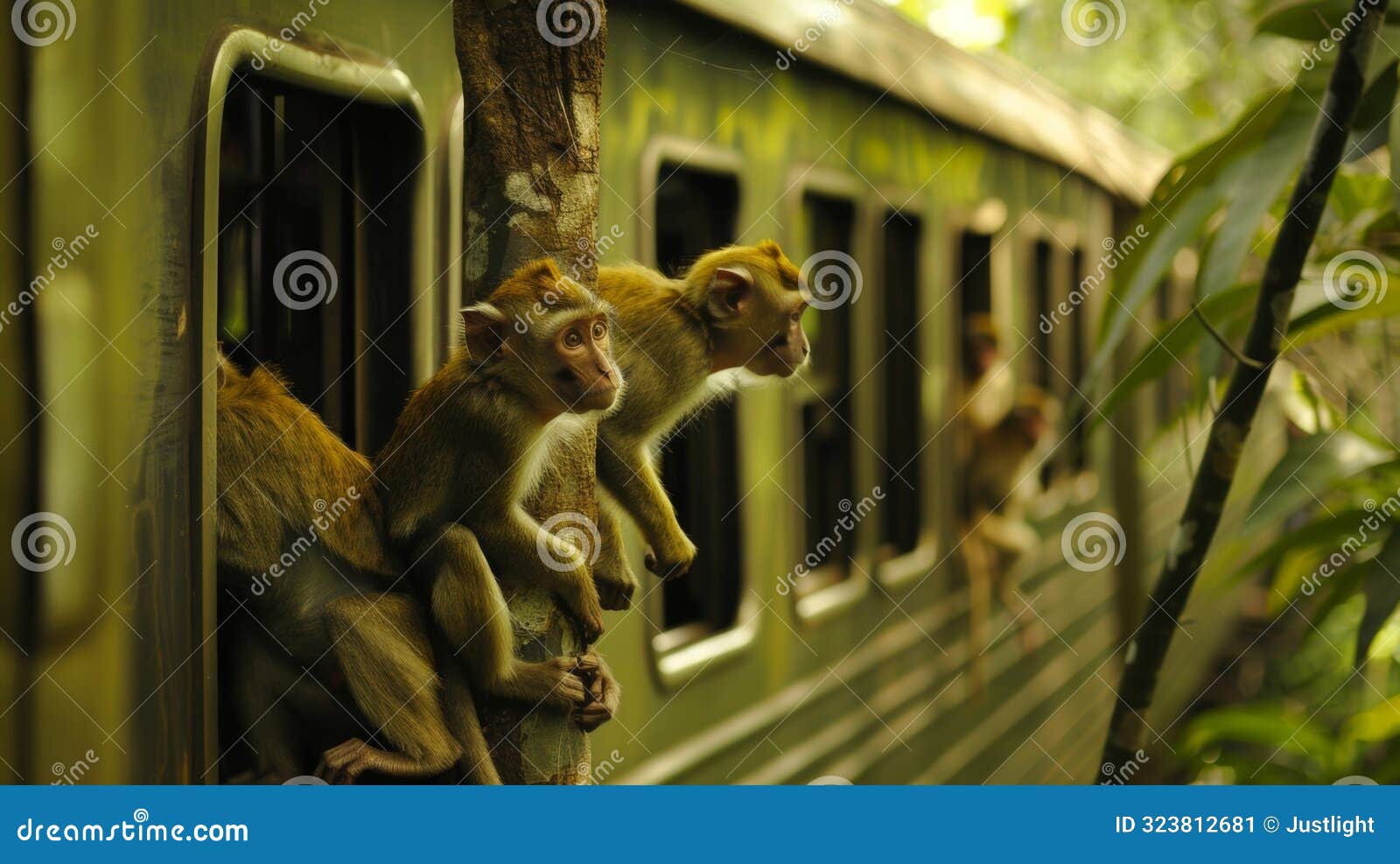 monkeys swung from tree to tree curious about the passing train and its passengers