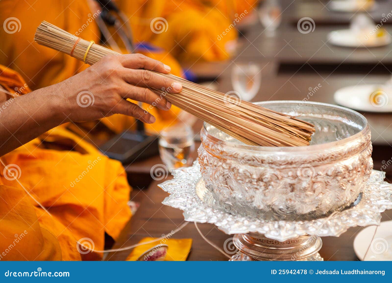Monks, Bowl with a Candle and Holy Water Stock Photo Image of people