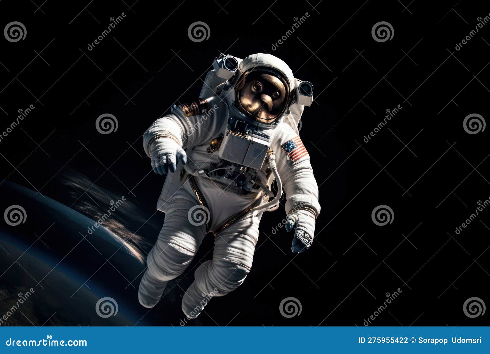 Mono Astronauta Con Traje Espacial Y Casco Listo Para Despegar En Un Cohete  Stock de ilustración - Ilustración de galaxia, evolucionismo: 275955422