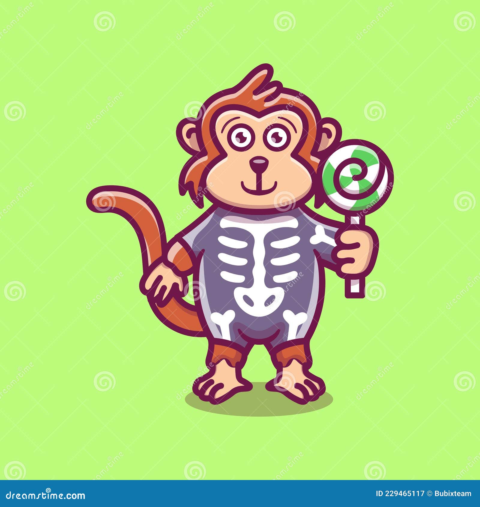 Mono Lindo Con Esqueleto Disfraz De Halloween Y Llevando Chupete  Ilustración del Vector - Ilustración de mano, trazado: 229465117