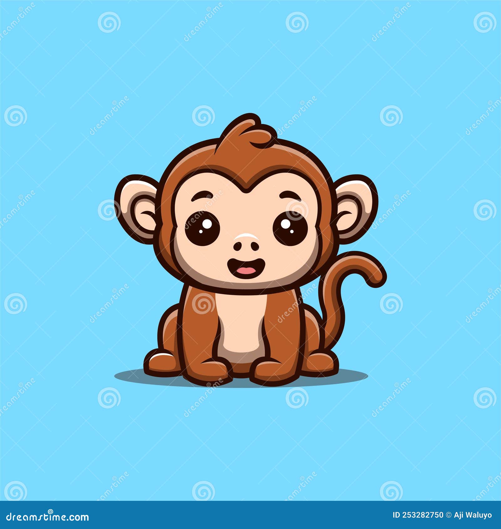 Mono Sentada Feliz Lindo Creativo Kawaii Dibujo Del Logo De La Mascota  Stock de ilustración - Ilustración de animal, excitado: 253282750