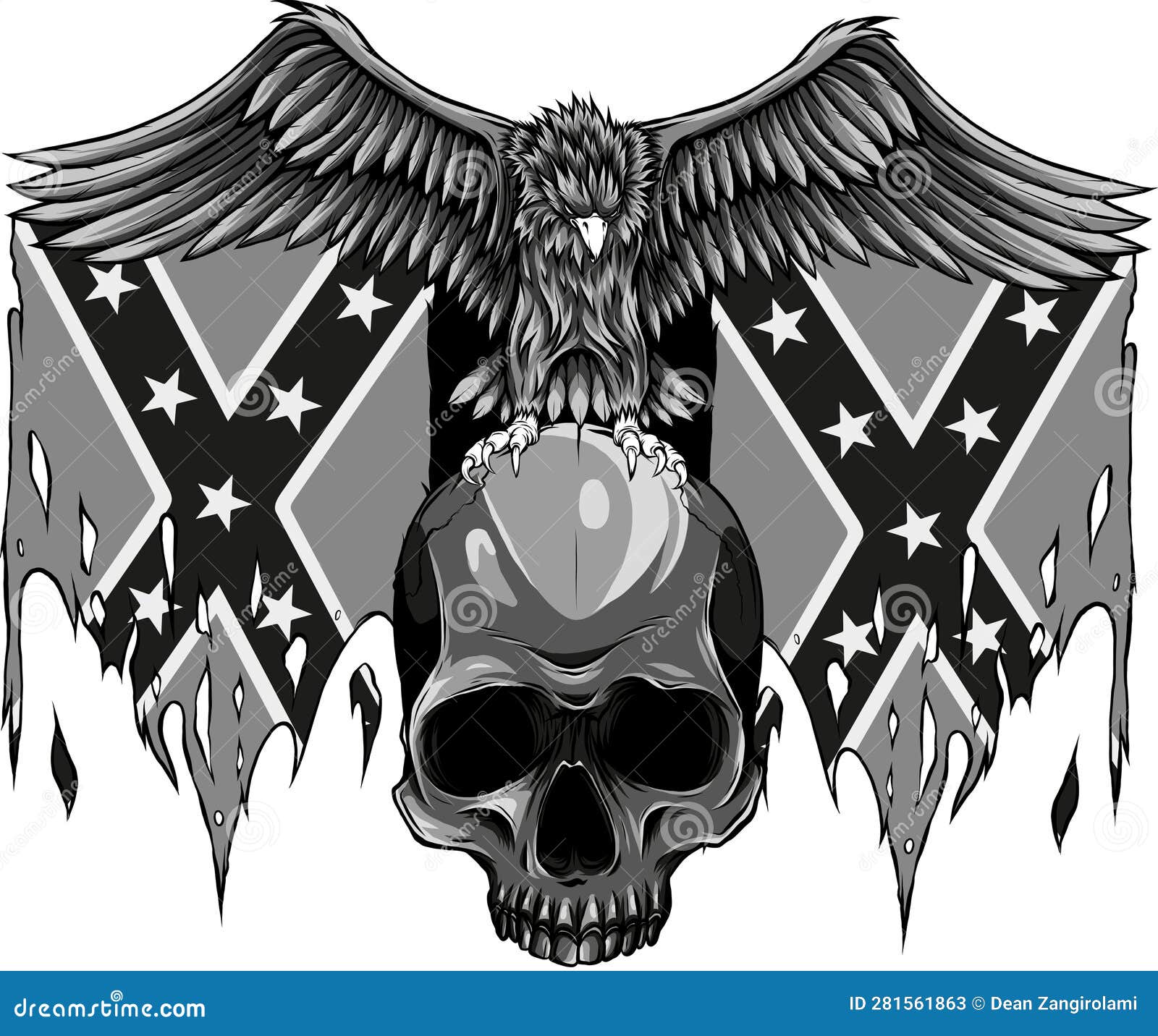 Monochromatic Eagle on Skull with Confederate Flag Stock Vector -  Illustration of insignia, white: 281561863, image size:1600x1432
