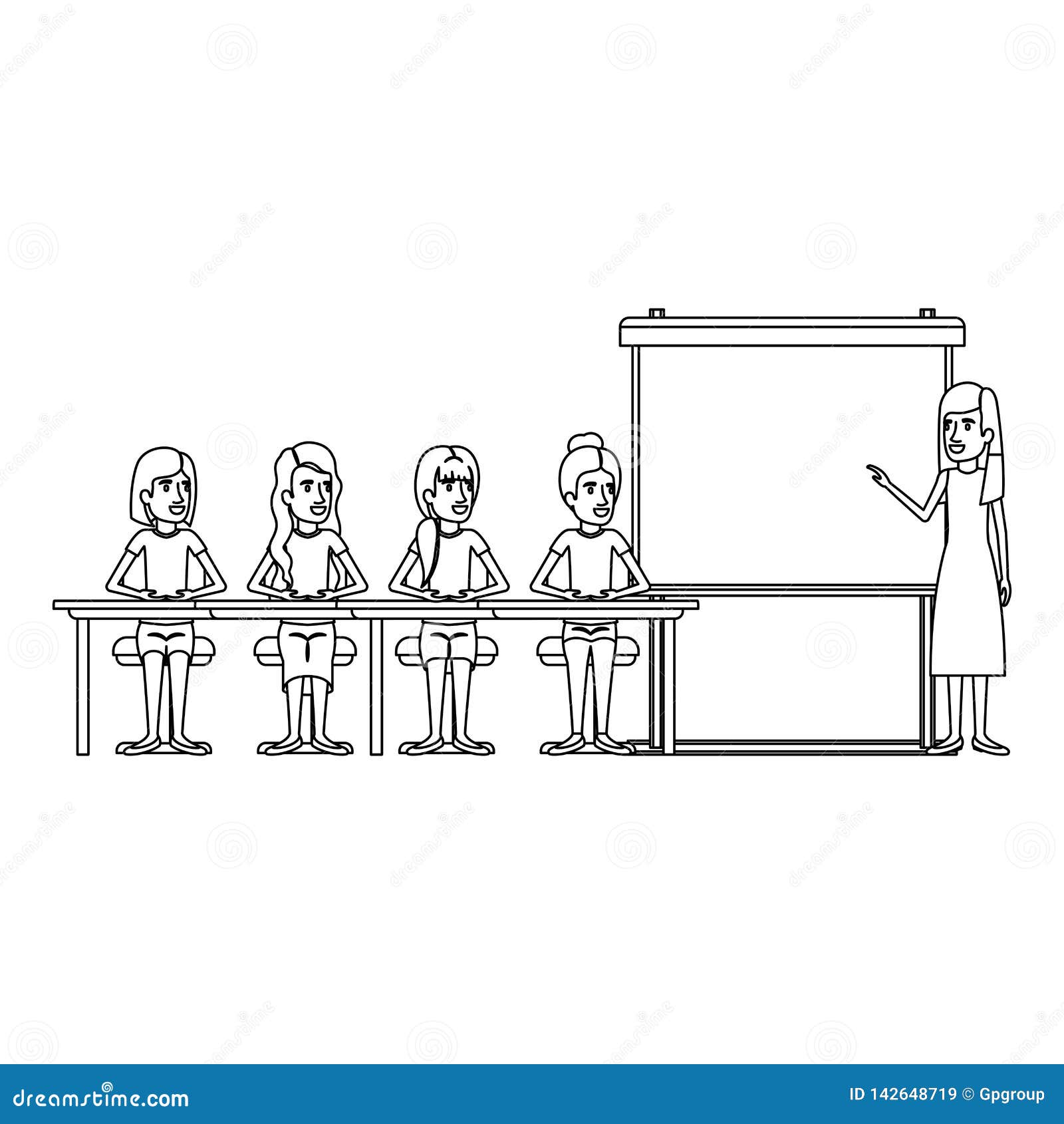 monochrome background with women group sitting in a desk for executive female in presentacion business people