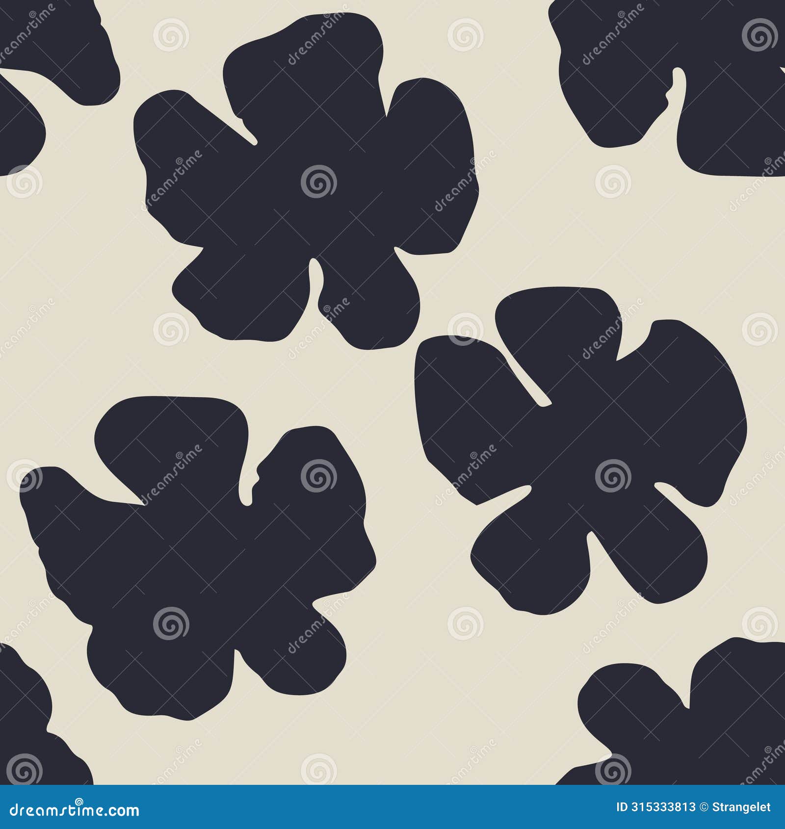 monochrome black and white brush strokes inky flowers seamless pattern