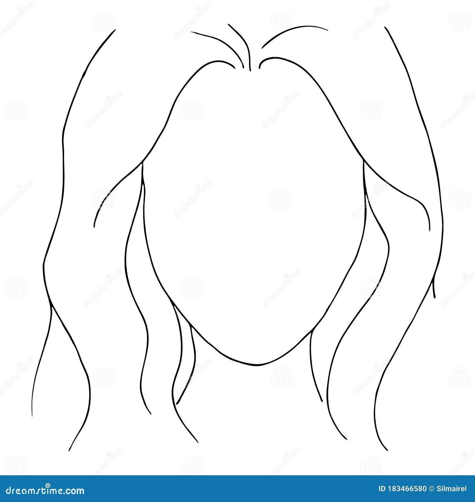Monochrome Black White Fashion Woman Girl Empty Face Hairstyle Hair  Sketched Line Art Vector Stock Vector - Illustration of drawn, hand:  183466580