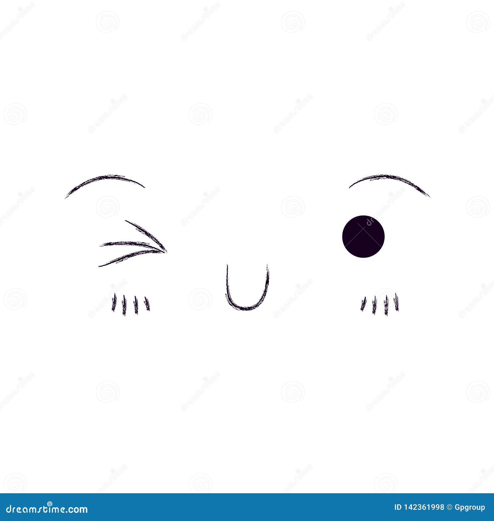 Monochrome Blurred Silhouette of Facial Expression Kawaii Wink Eye ...