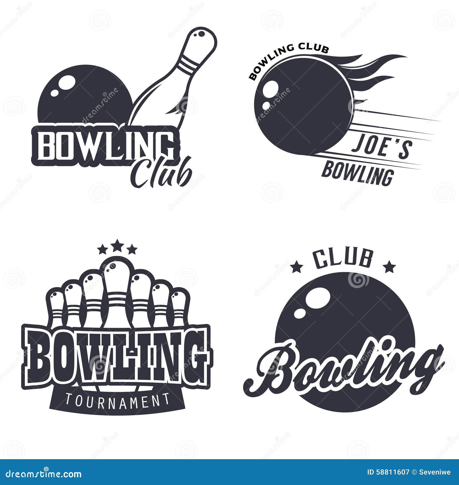 Monochrome Bowling Themed Labels Stock Illustration - Illustration of ...