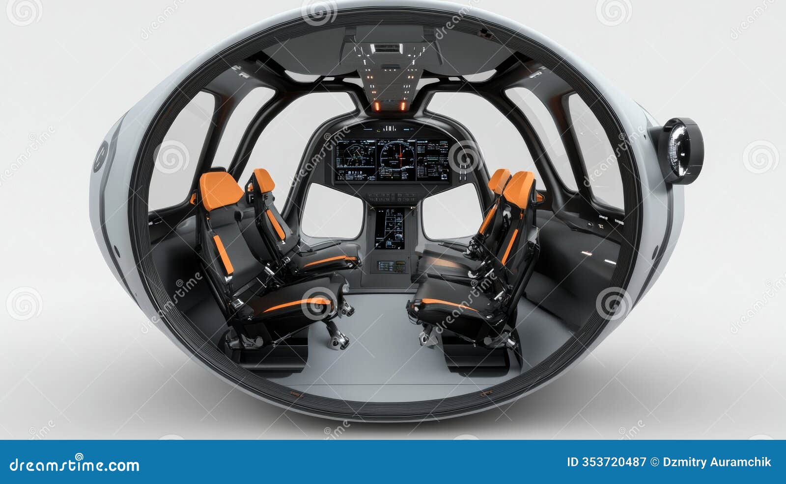 a monochrome 3d clay rendering of a science fiction pilot's seat in the cockpit of a spaceship, complete with safety