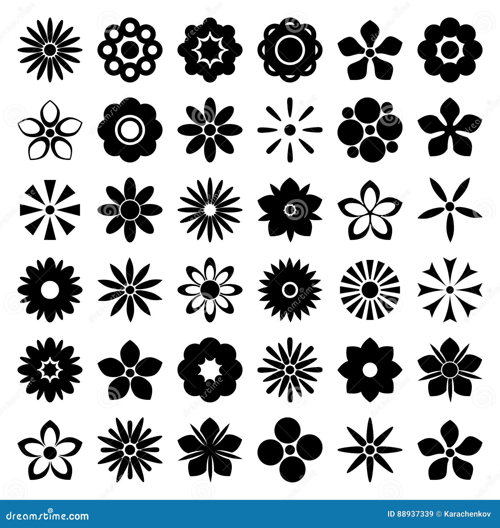 Monochrome Flower Icons Set. Vector Stock Vector - Illustration of ...