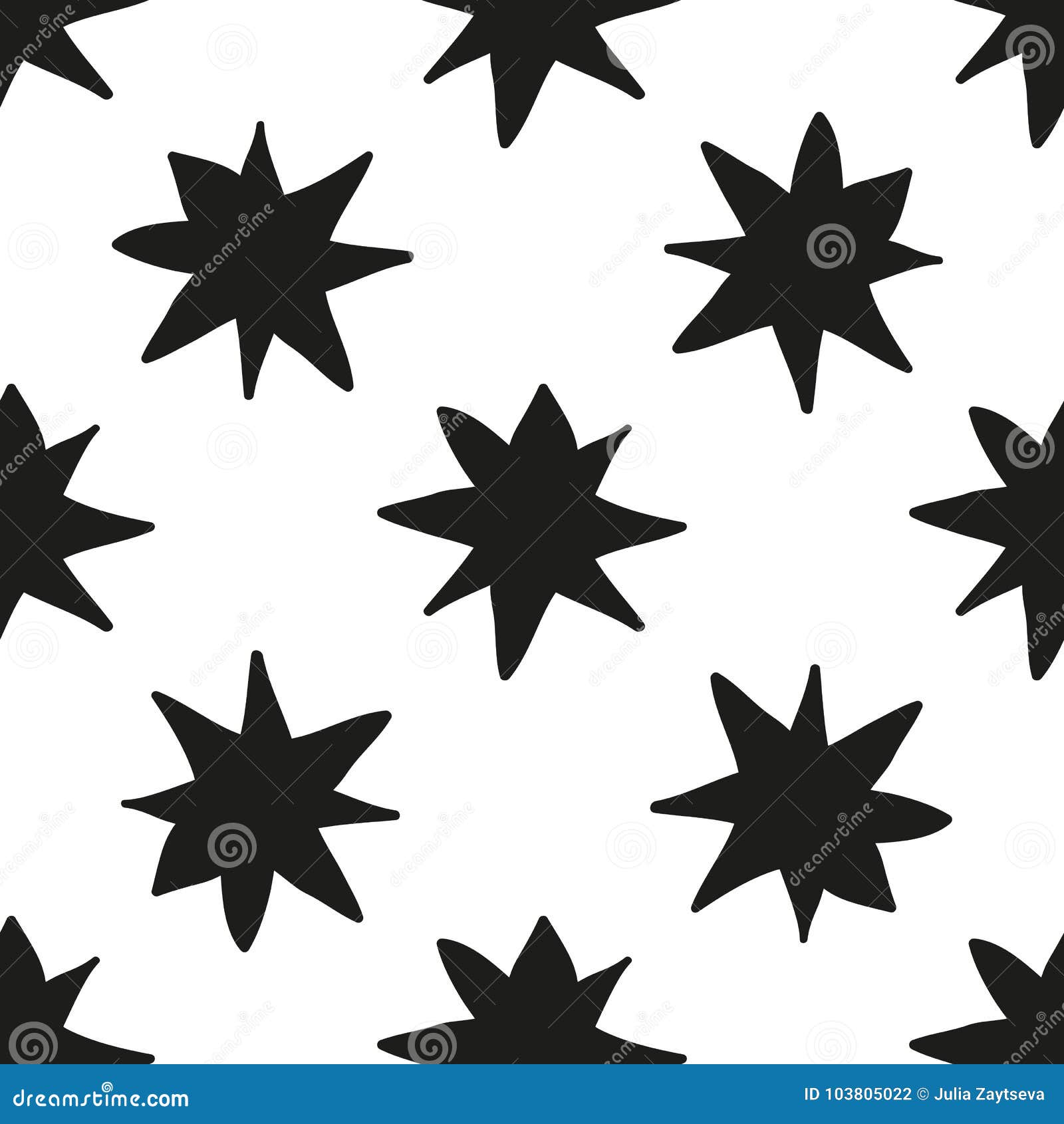 monochrome geometric seamless pattern with hand draw christmas stars