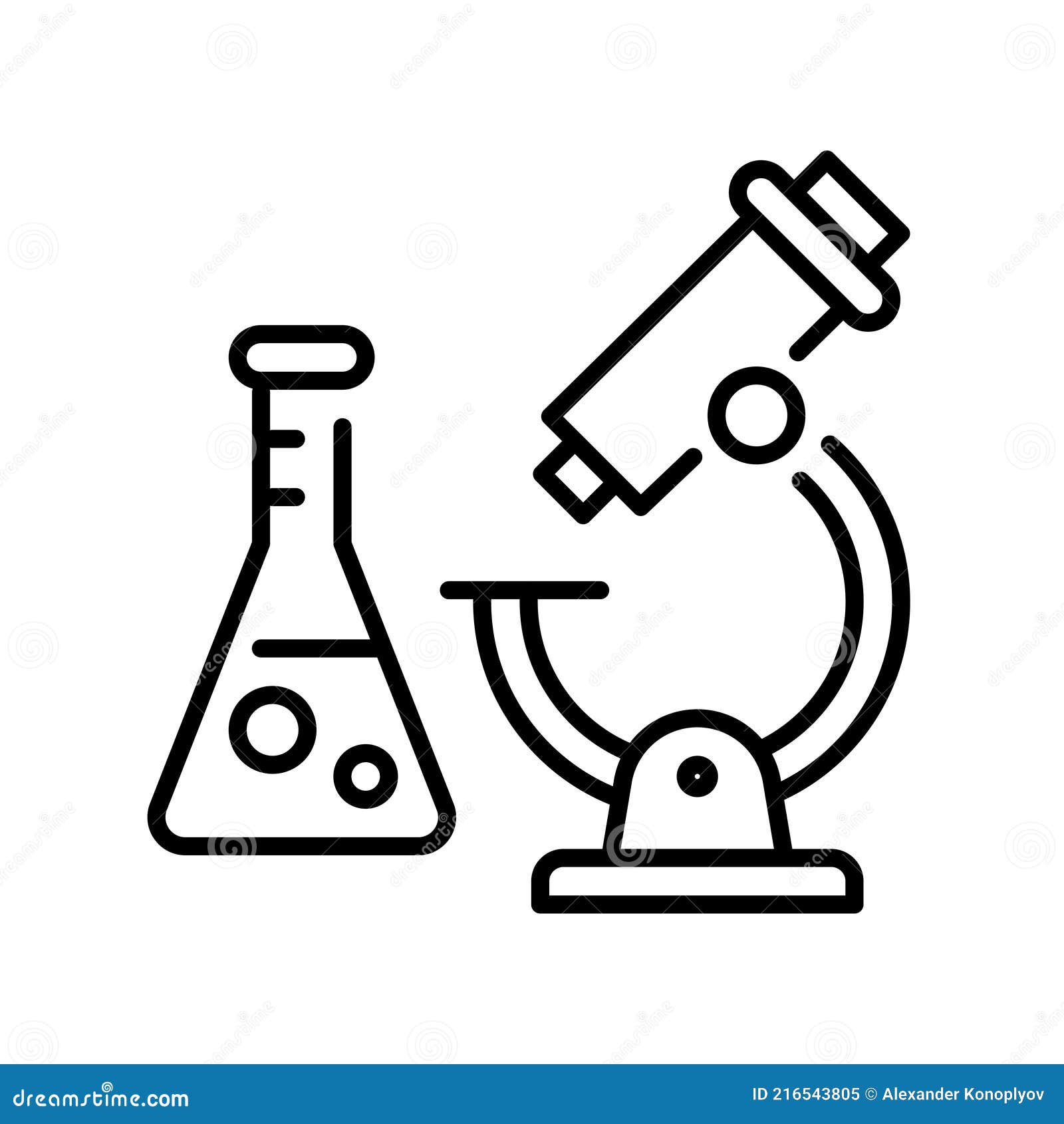 monochrome icon of practical work at chemical lab   microscope and beaker
