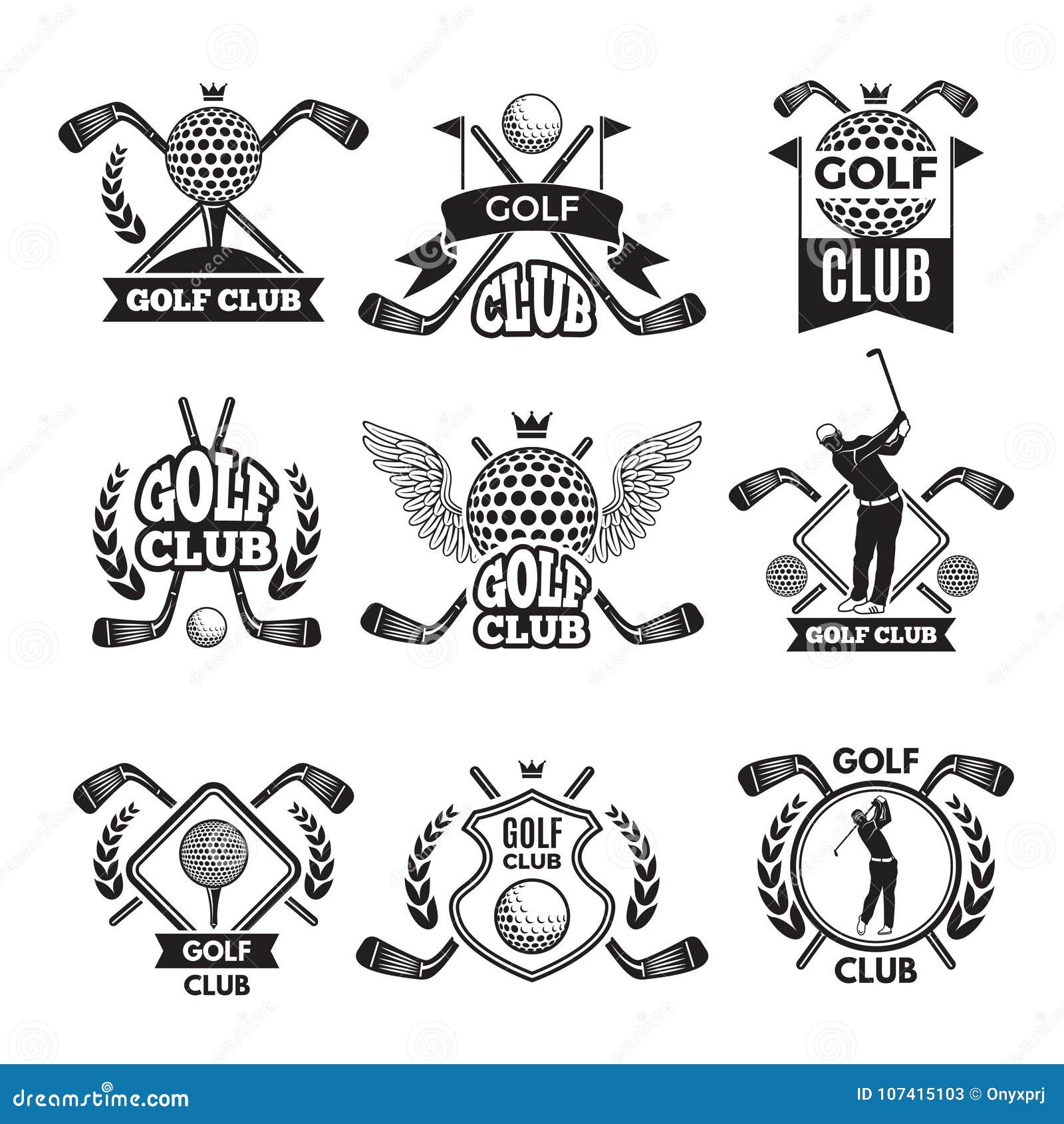 Monochrome Labels for Golf Club. Illustration for Sport Tournament or ...