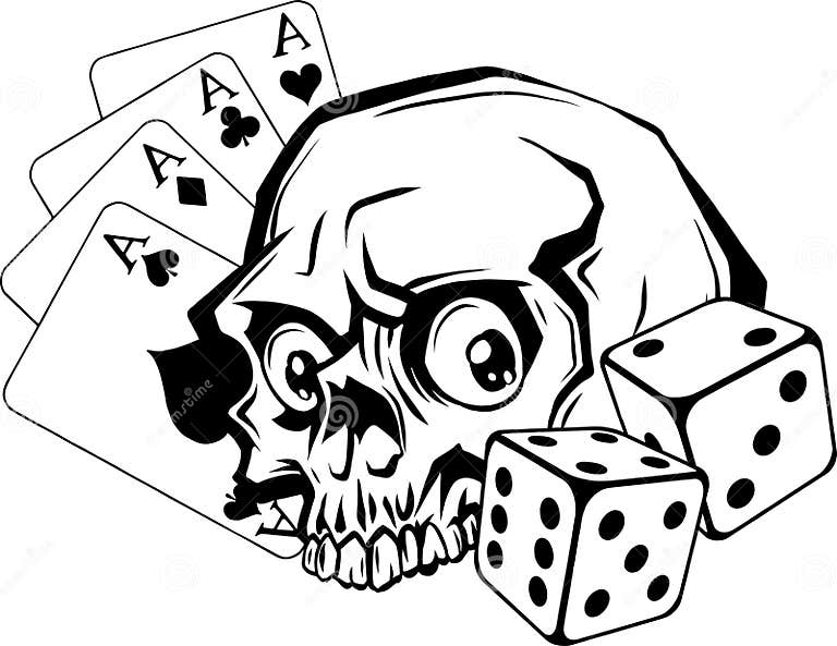 Monochrome Poker Cards with Skull and Dice Vector Illustration Stock ...