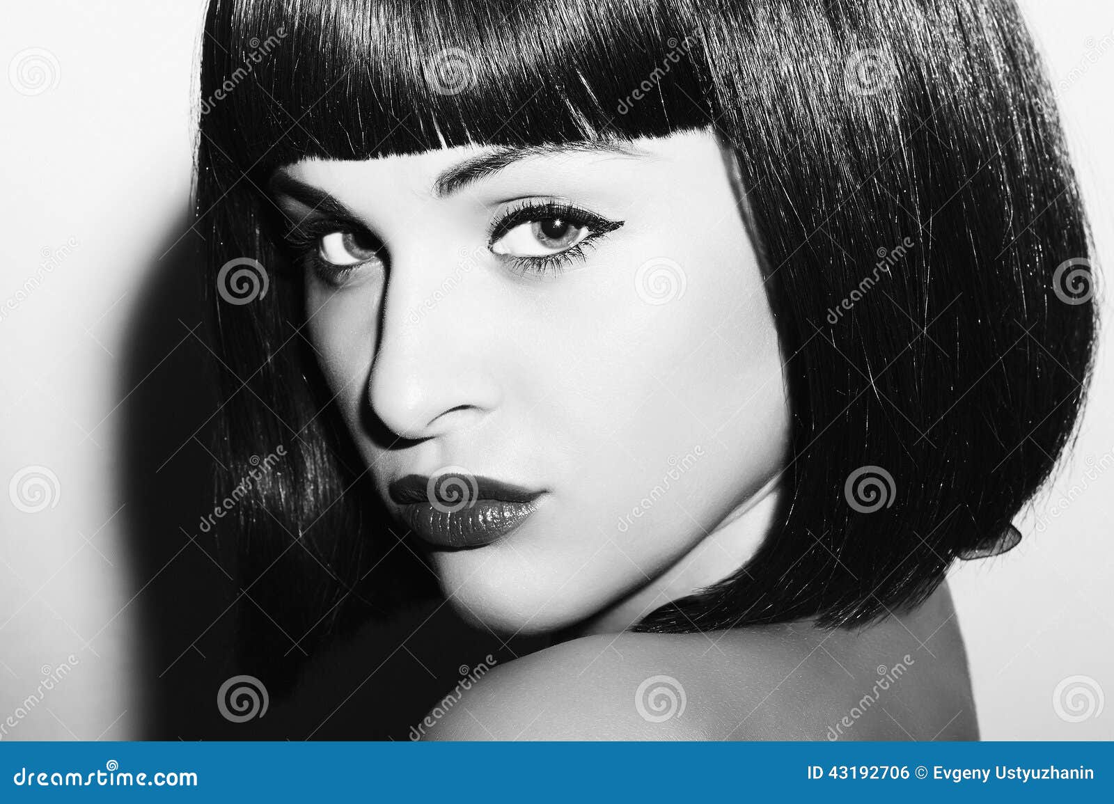 Monochrome Portrait of Beautiful Brunette Girl. Healthy Black Hair. Bob Haircut Stock Photo - Image of eyes, grey: 43192706 Monochrome Portrait of Beautiful Brunette Girl. Healthy Black Hair. Bob Haircut Stock Photo - Image of eyes, grey: 43192706