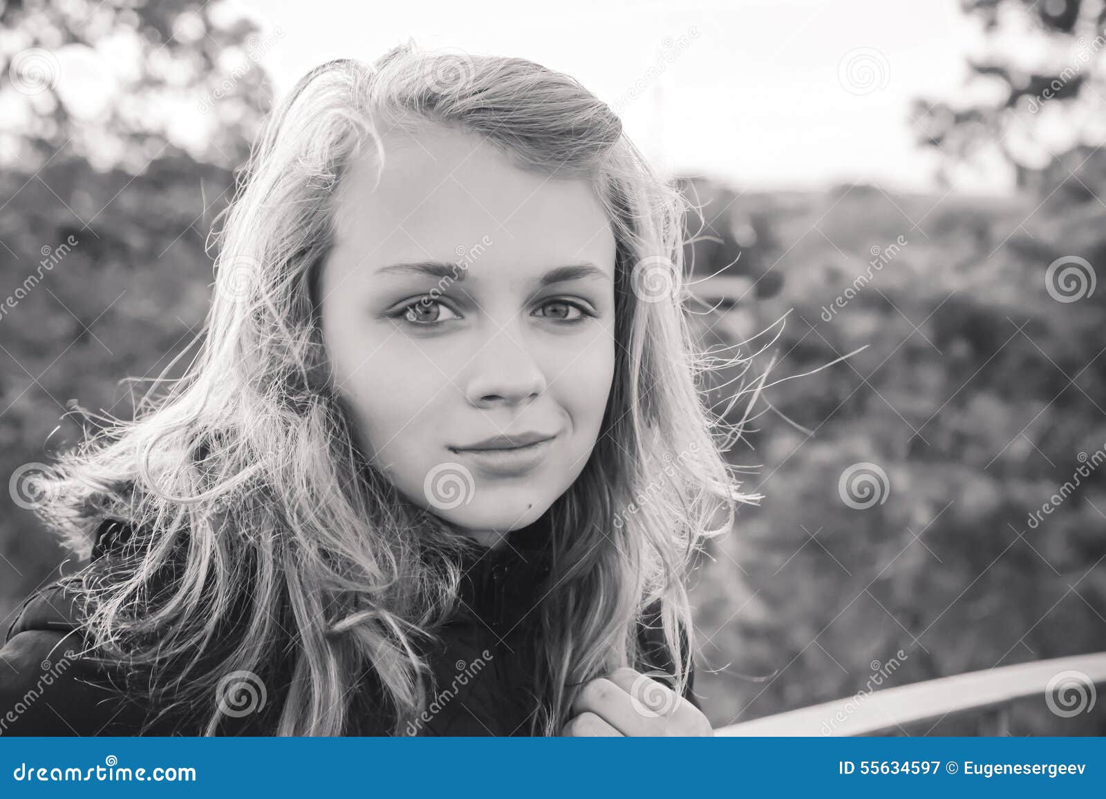 Monochrome Portrait of Teenage Caucasian Blond Girl Stock Image - Image ...