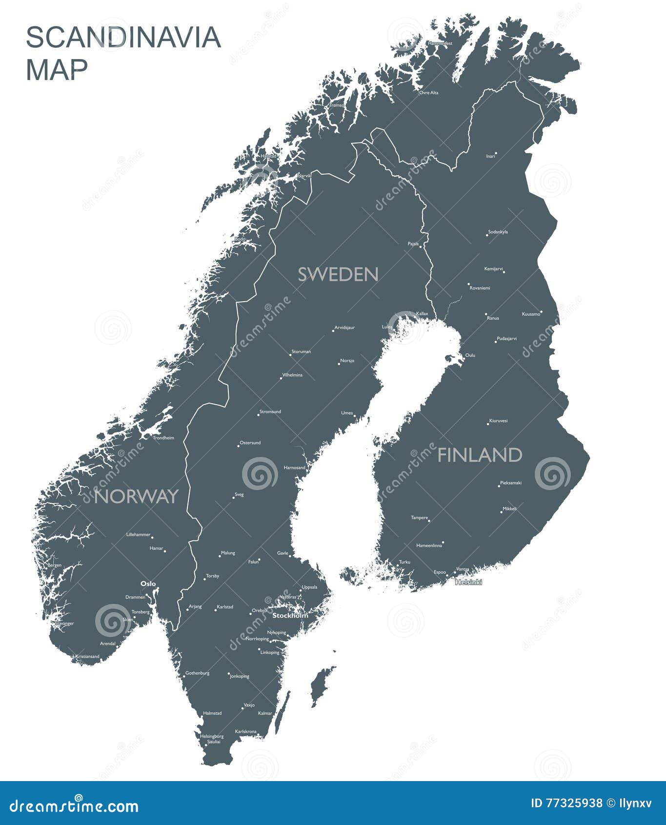 monochrome scandinavia map