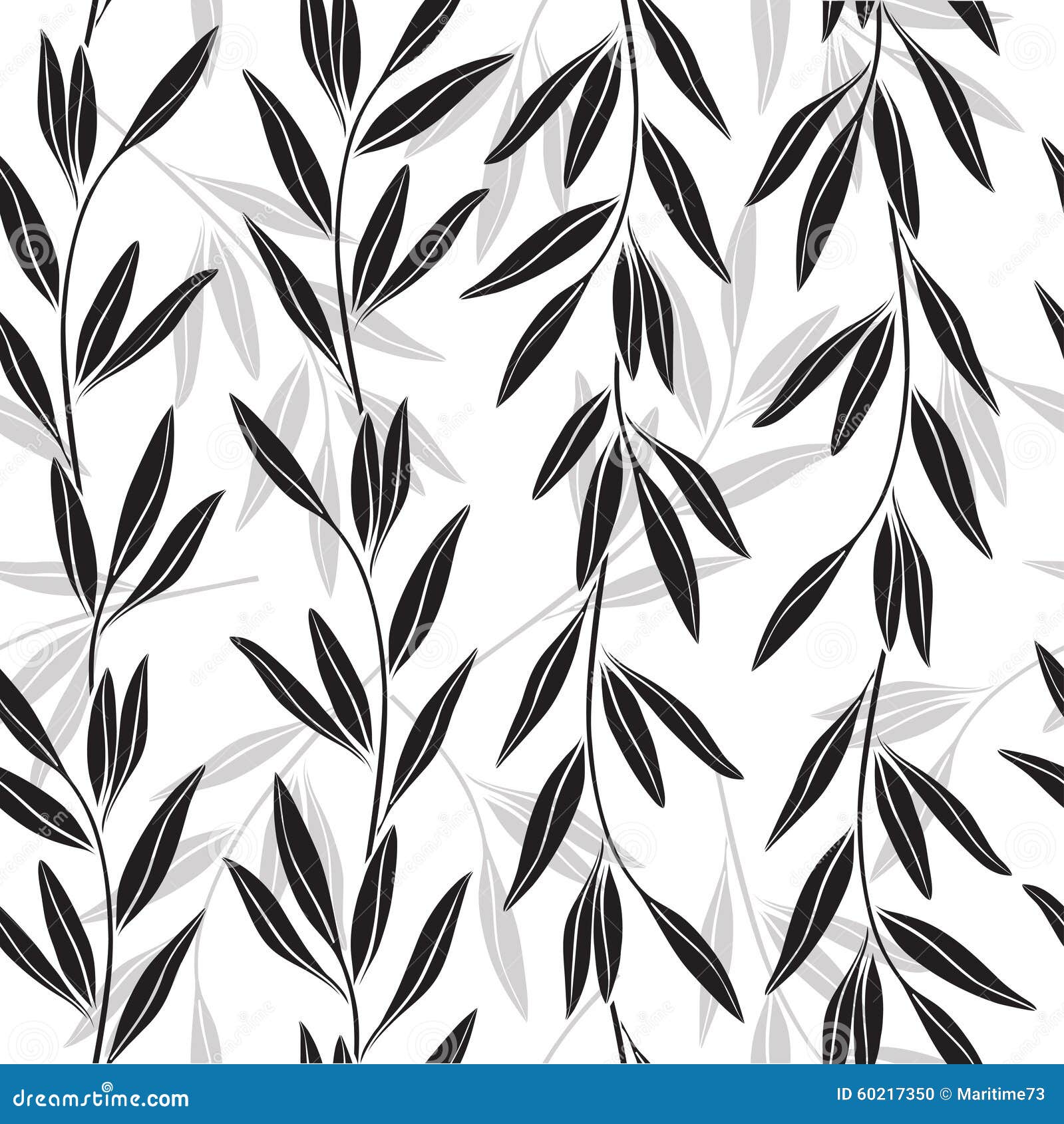 Monochrome Seamless Pattern of Abstract Branches. Stock Illustration