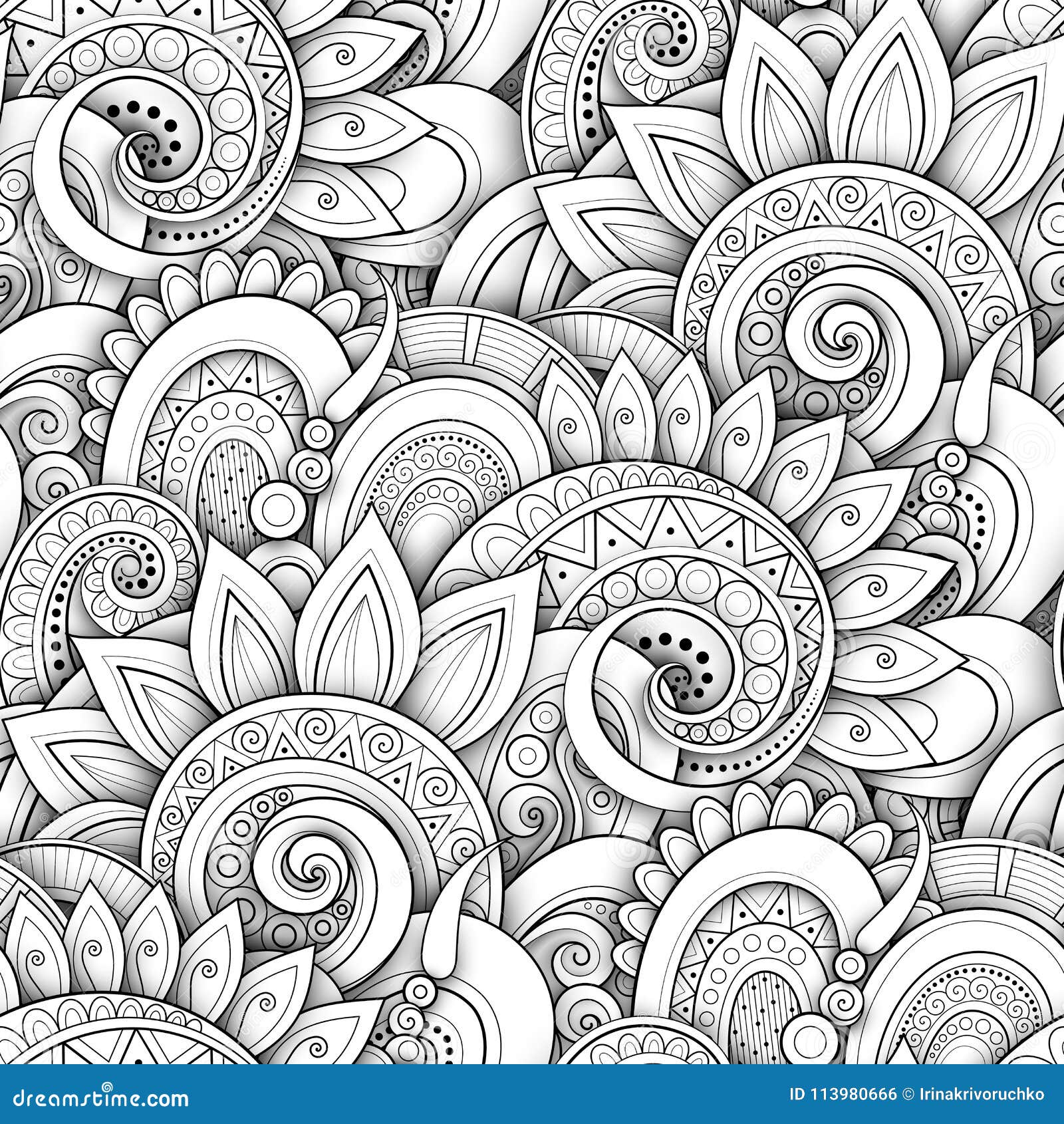 monochrome seamless pattern with floral motifs