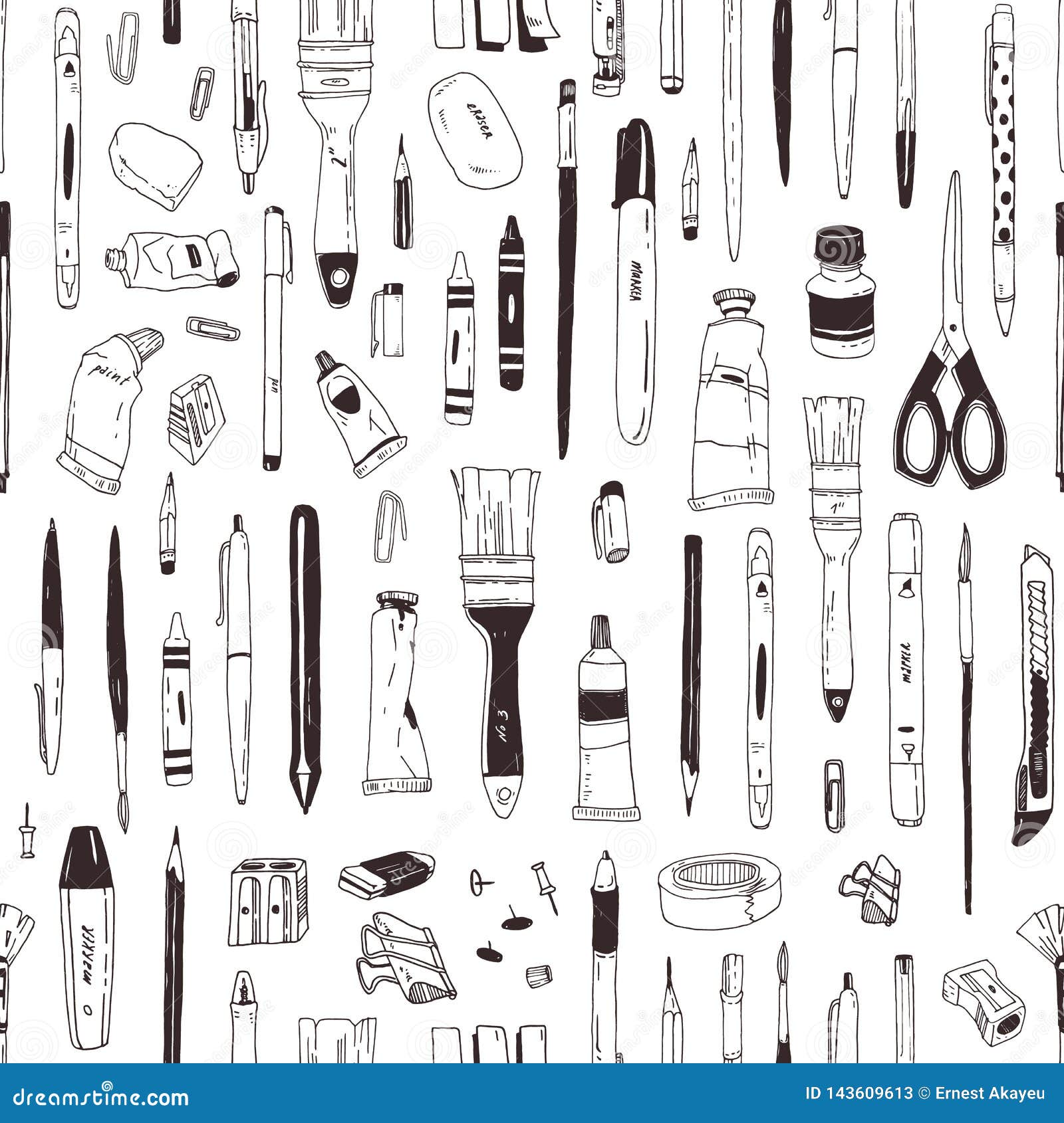 Drawing and writing tools stationery line Vector Image