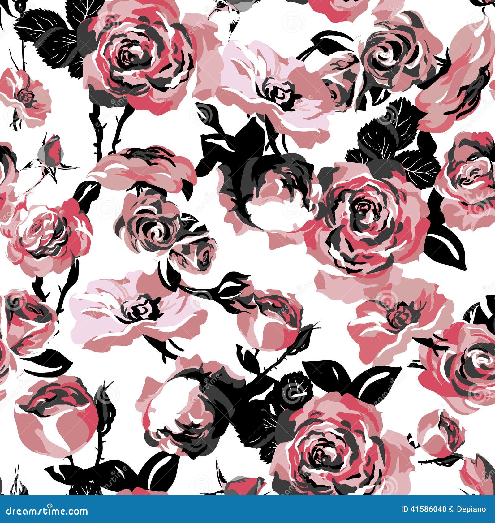 monochrome seamless pattern with vintage roses