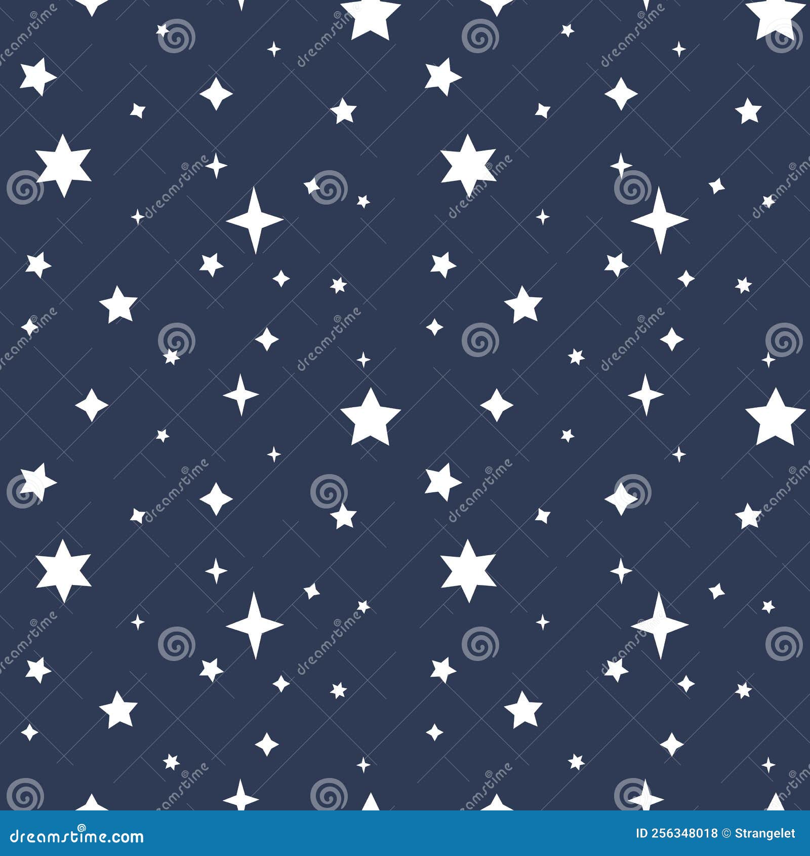 Monochrome Seamless Pattern with White Stars on Blue Stock Vector