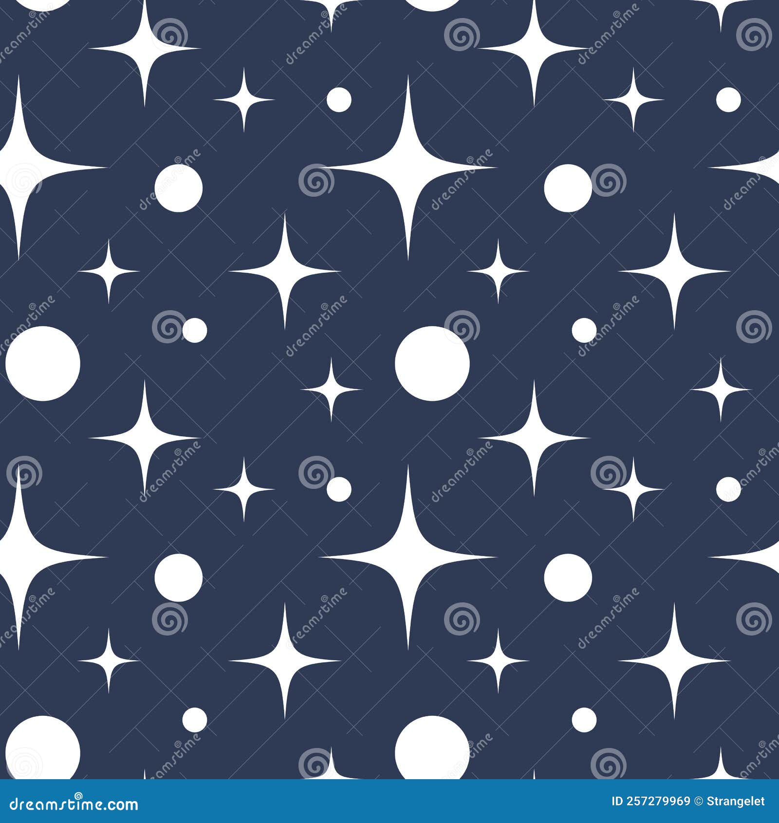 Monochrome Seamless Pattern with White Stars on Blue Stock Vector