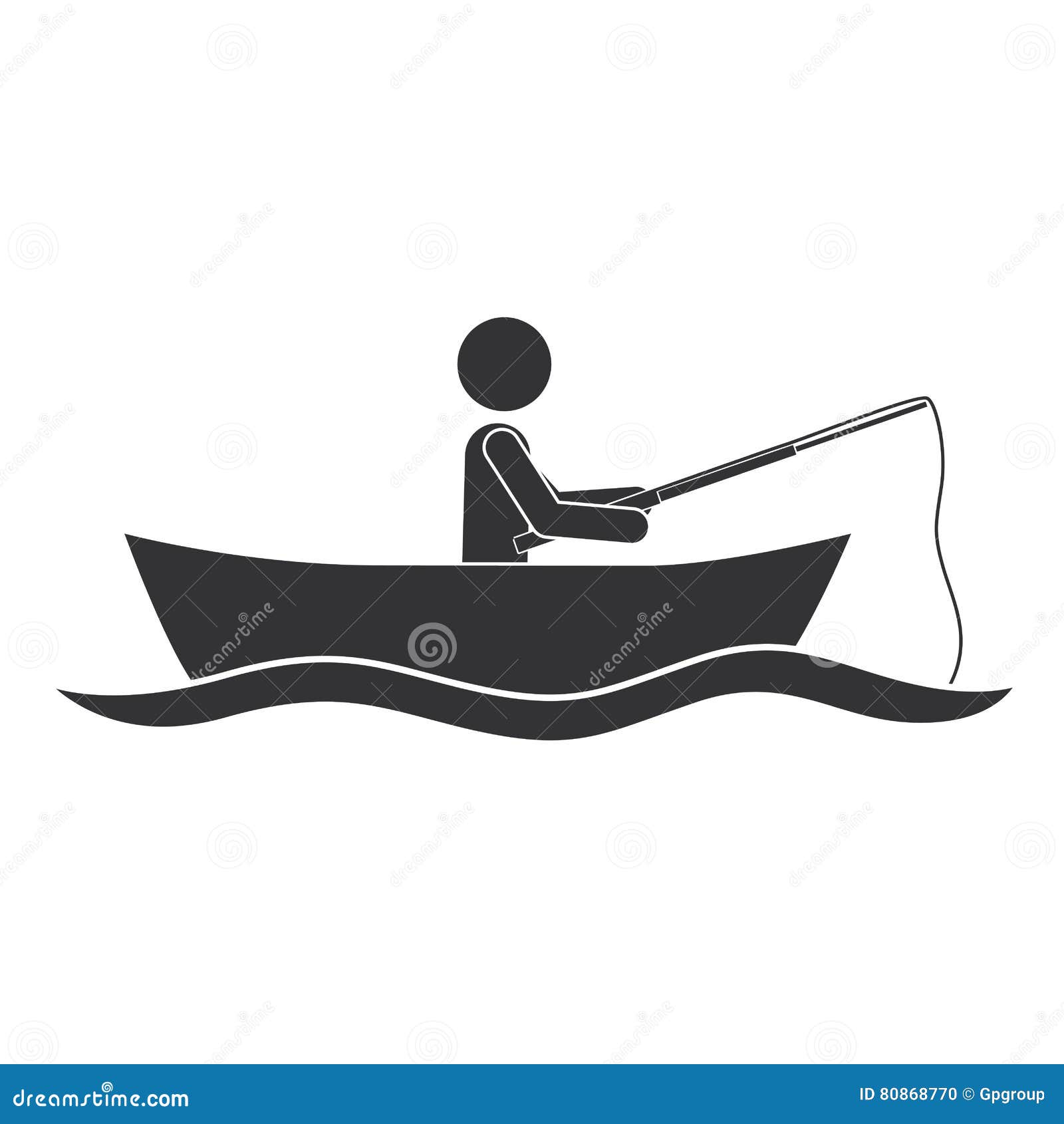 Monochrome Silhouette with Man in Boat of Fishing Stock Vector -  Illustration of fisherman, leisure: 80868770