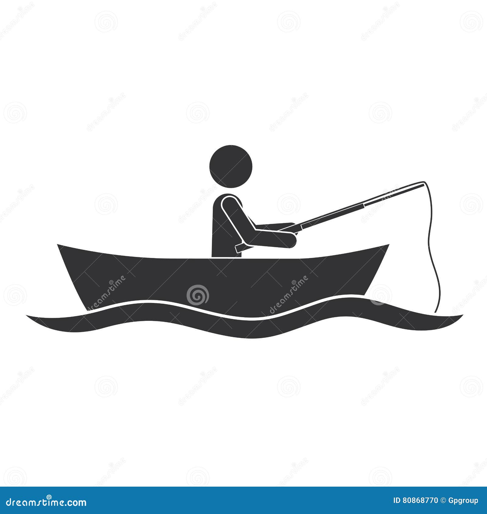 Download Monochrome Silhouette With Man In Boat Of Fishing Stock ...