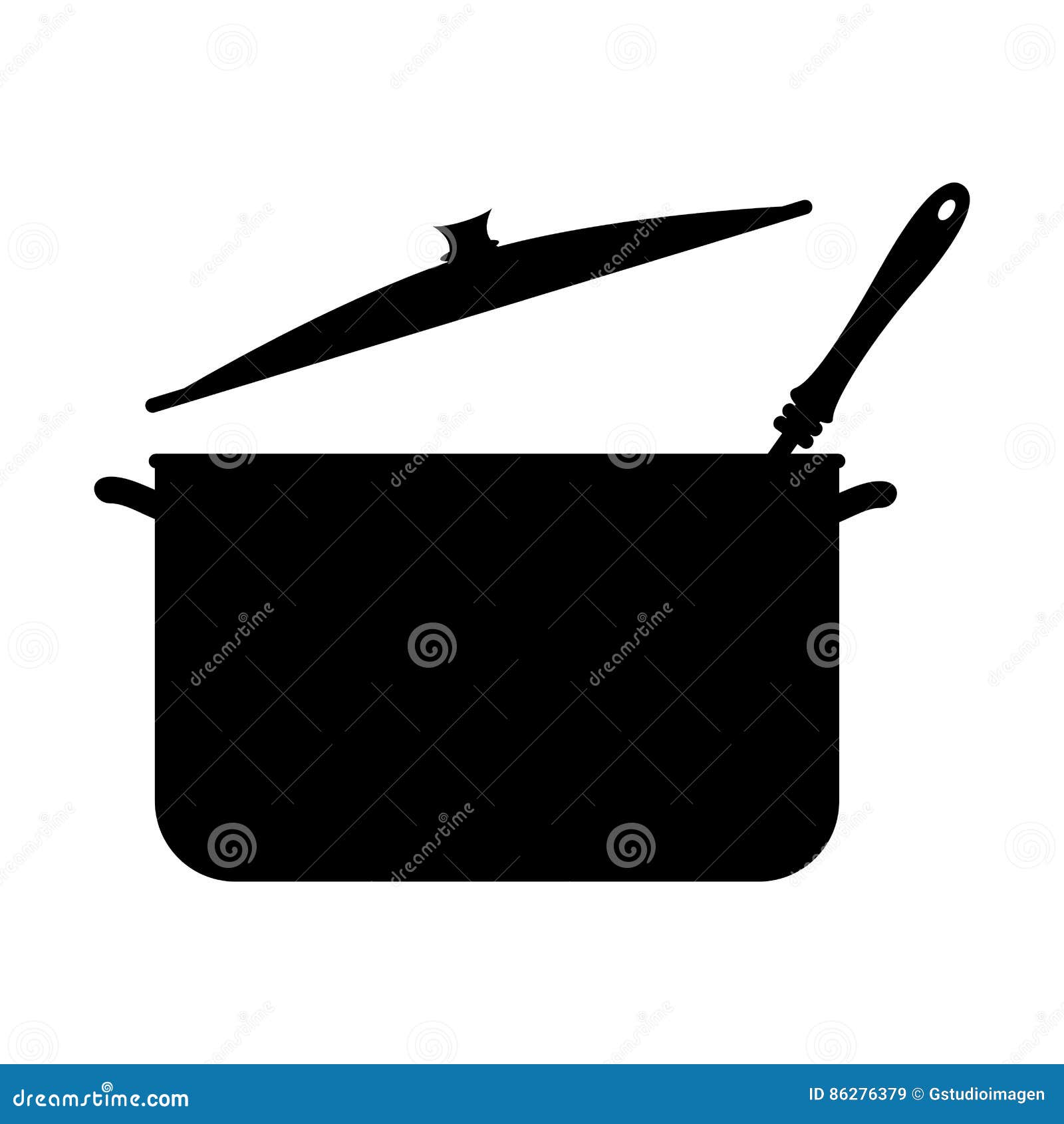 Monochrome Silhouette with Pans and Soup Ladle Stock Vector