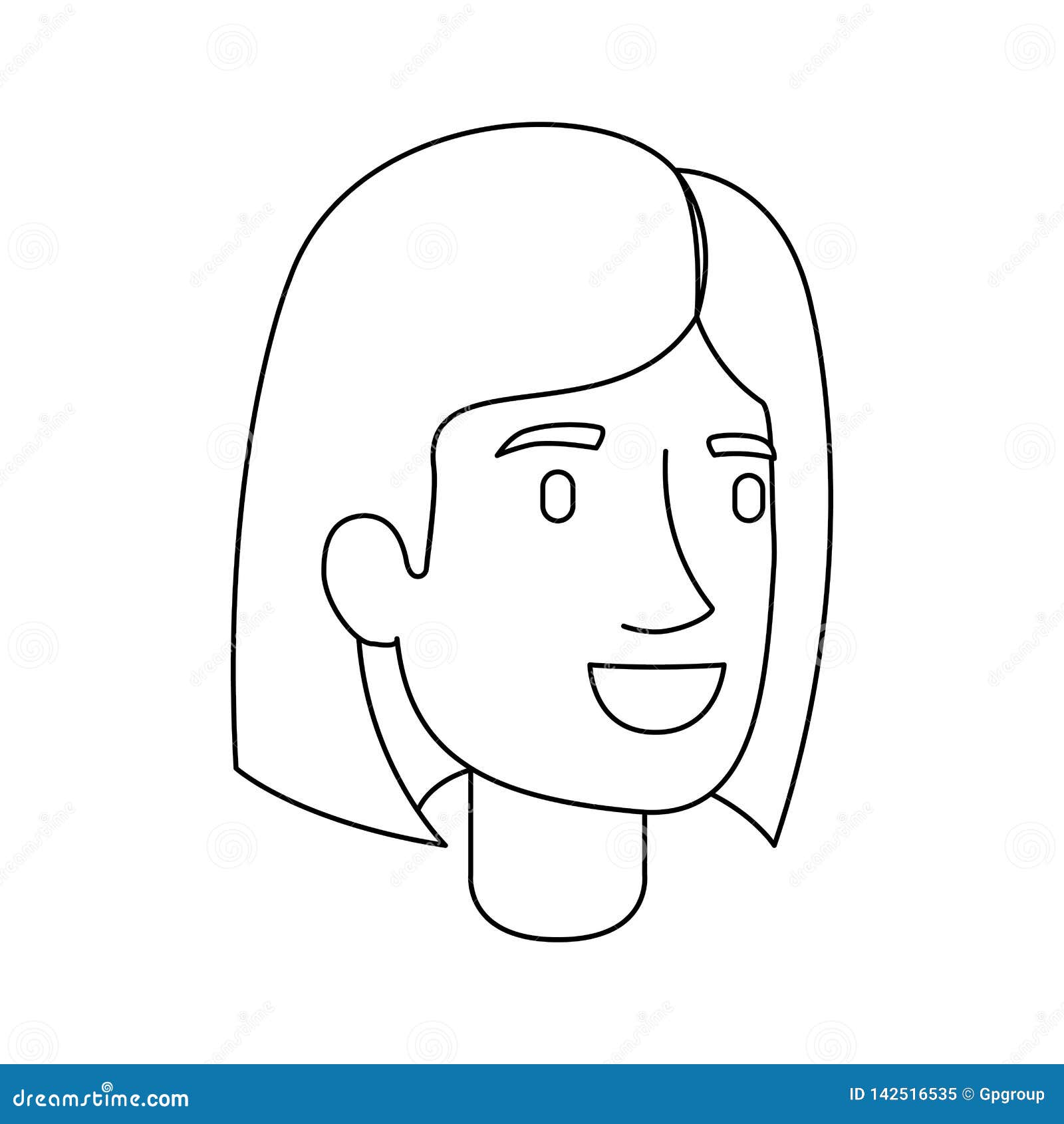 Monochrome Silhouette of Woman Face with Mushroom Cut Stock Vector ...