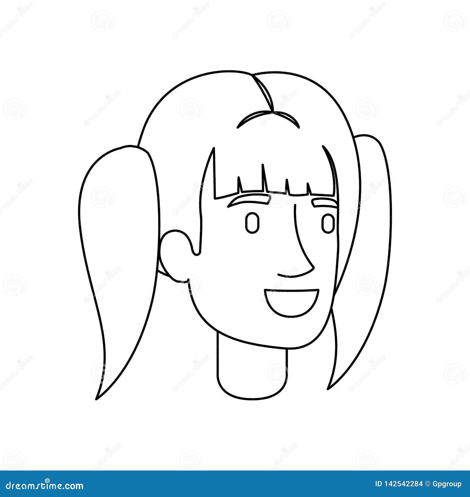 Monochrome Silhouette of Woman Face with Pigtails Hairstyle Stock ...
