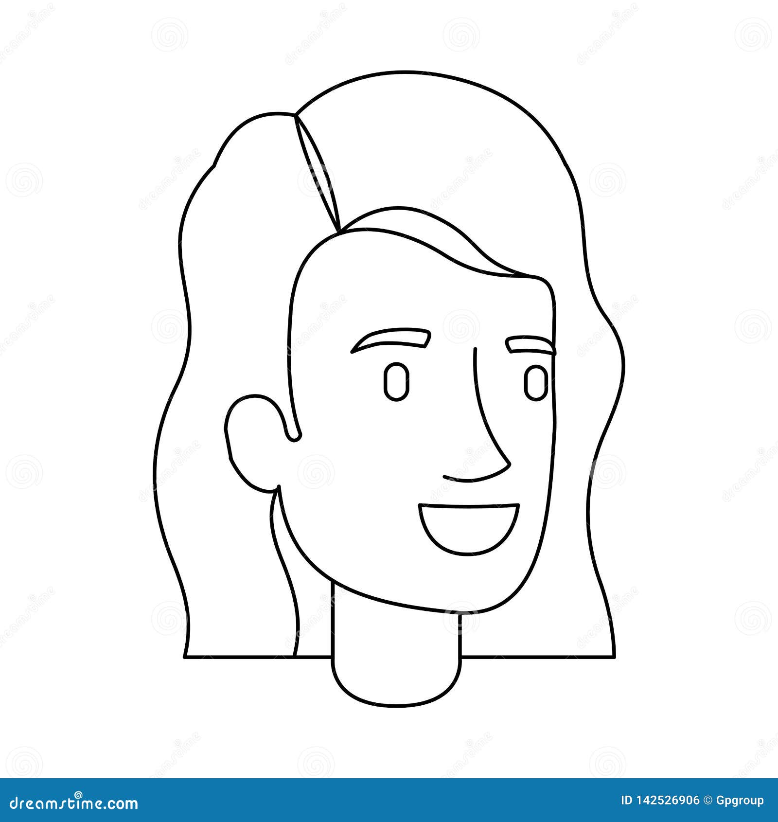 Monochrome Silhouette of Woman Face with Short and Wavy Hair Stock ...