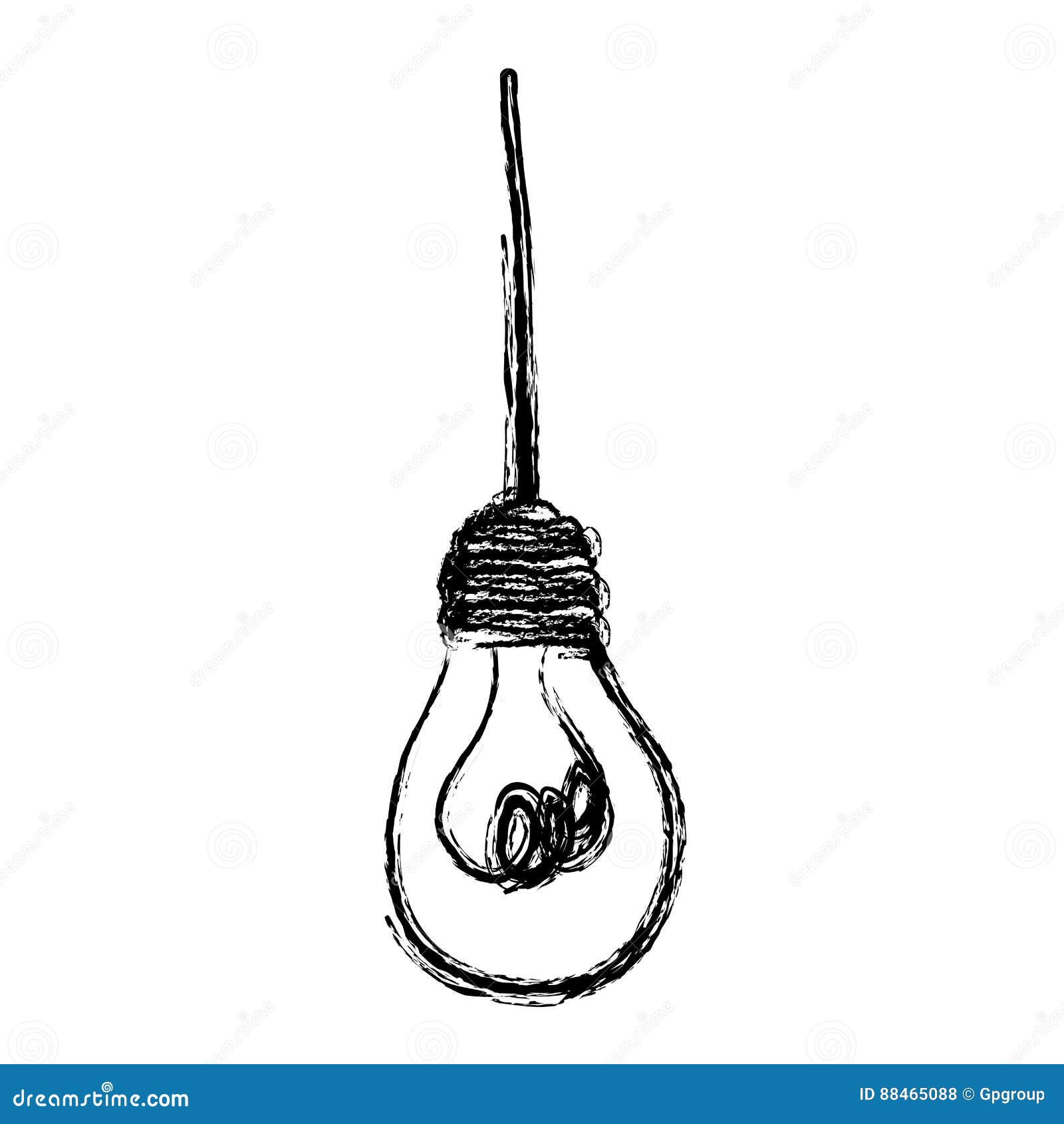 Monochrome Sketch with Hanging Light Bulb Stock Illustration