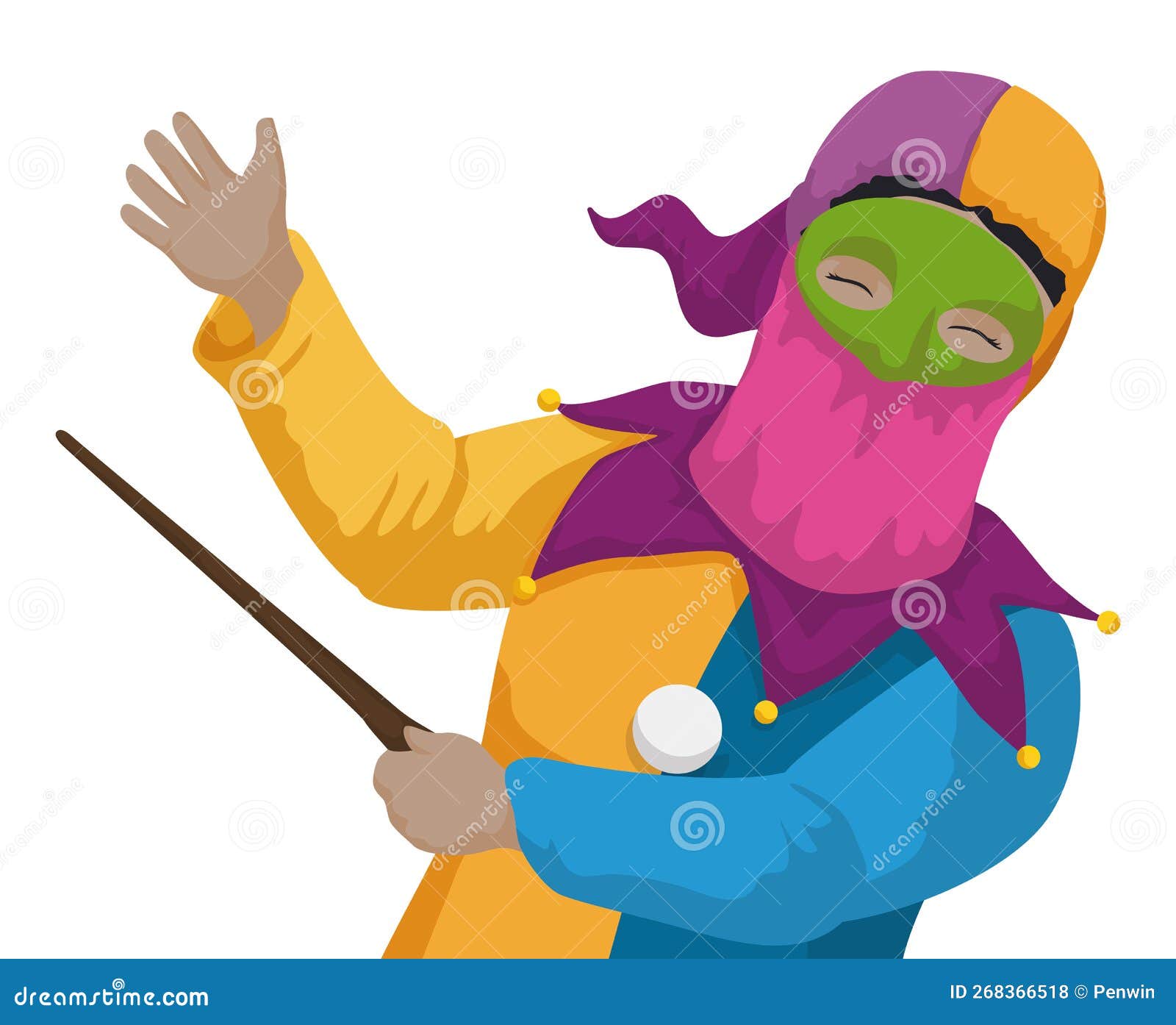 monocuco character from barranquilla`s carnival pointing with its totumo`s rod,  